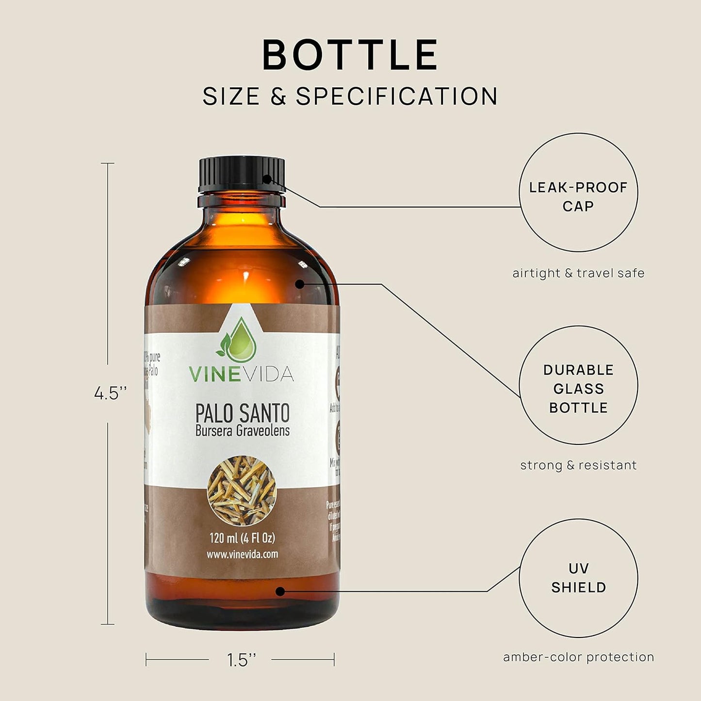 VINEVIDA Palo Santo Essential Oil 4 oz - Undiluted Palo Santo Oil 4 oz - DIY Candle Scents for Candlemaking - Bulk Essential Oil for Soap Making Safe for Skin