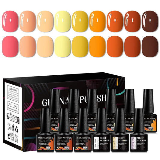 MEET ACROSS 9 Colors Gel Nail Polish + 3PCS Function Gel Nail Polish Kit,Fashion Nail Art Set Design Gifts for Women Manicure Salon (SET22, 12pcs)