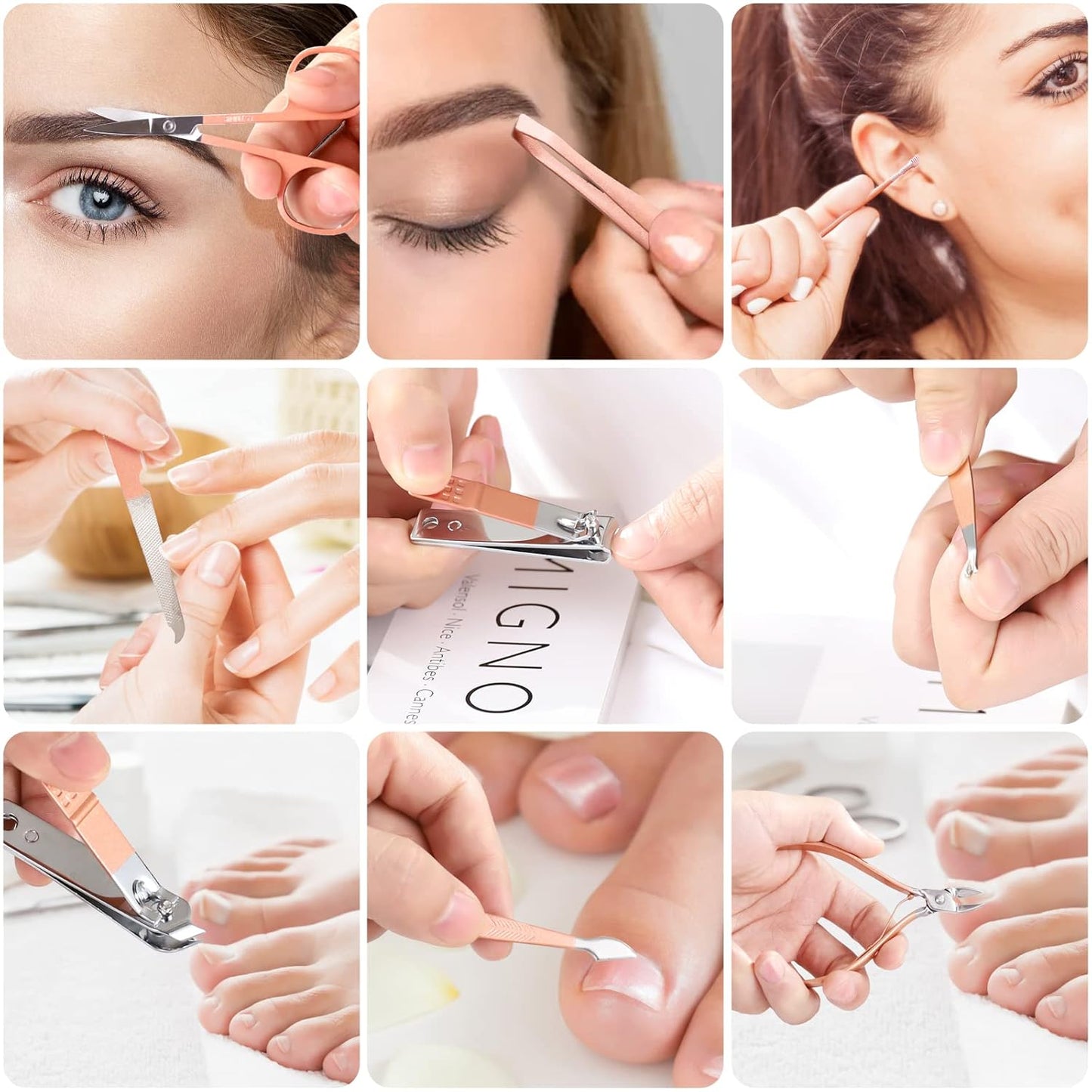 Manicure Set Pedicure Kit Womens Nail Clippers Set 32 in 1 Professional Grooming Care Tools Nail Kit Including Facial, Fingernails and Toenails Care with Travel Case Women (Rose Pink_32 in 1)