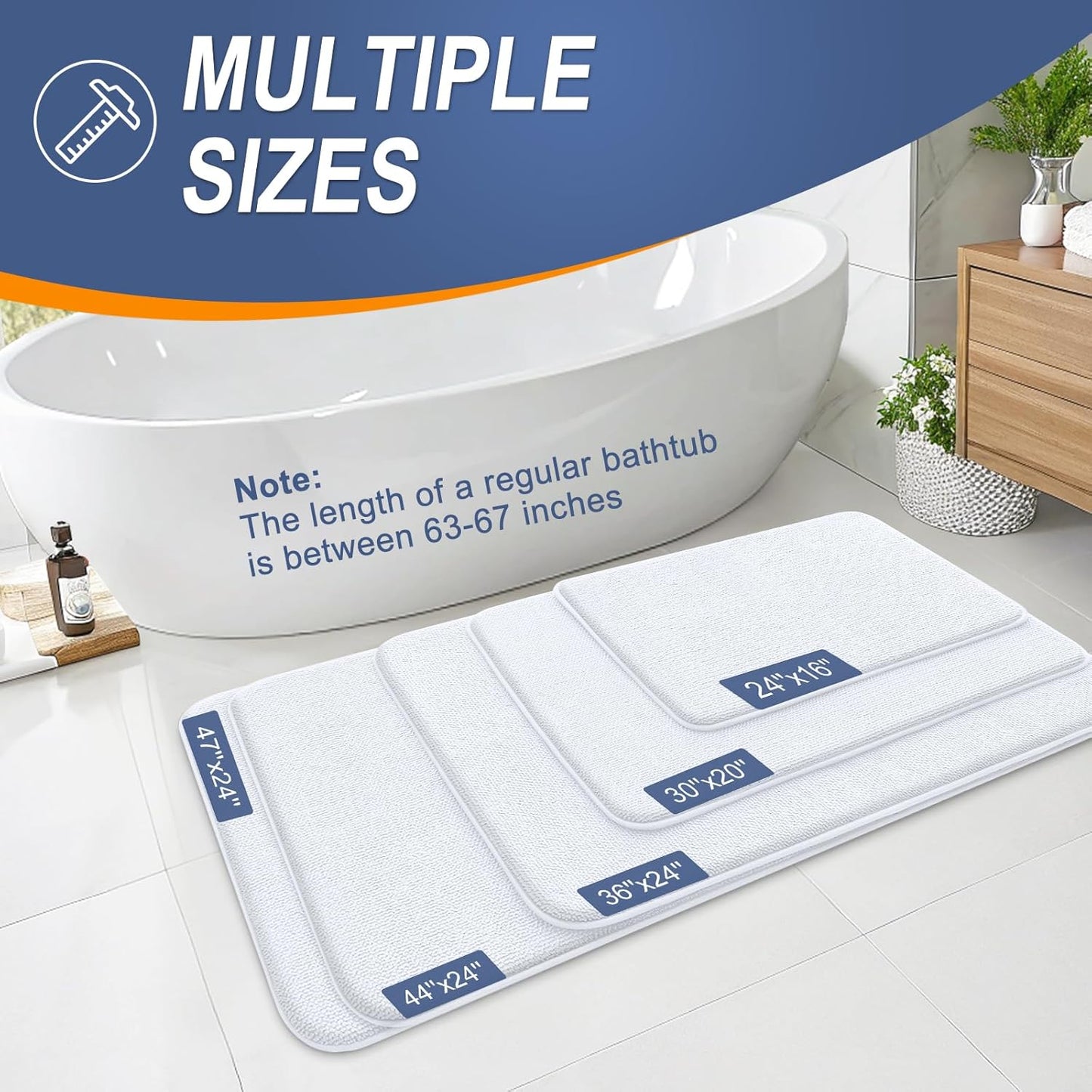 OLANLY Thick Memory Foam Bath Mat Rug 30x20, Extra Soft Absorbent Bathroom Rug, Quick Dry Bath Mats, Non-Slip, Machine Washable Carpet for Bathroom, Tub and Shower, Home Decor Accessories, White
