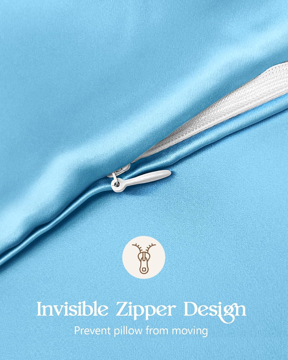 Silk Pillowcase 2 Pack - Pillow Cases Queen Set of 2 Size 20" x 30" for Hair and Skin Smooth Soft Breathable with Hidden Zipper Cooling Pillow Covers for Women, Light Blue