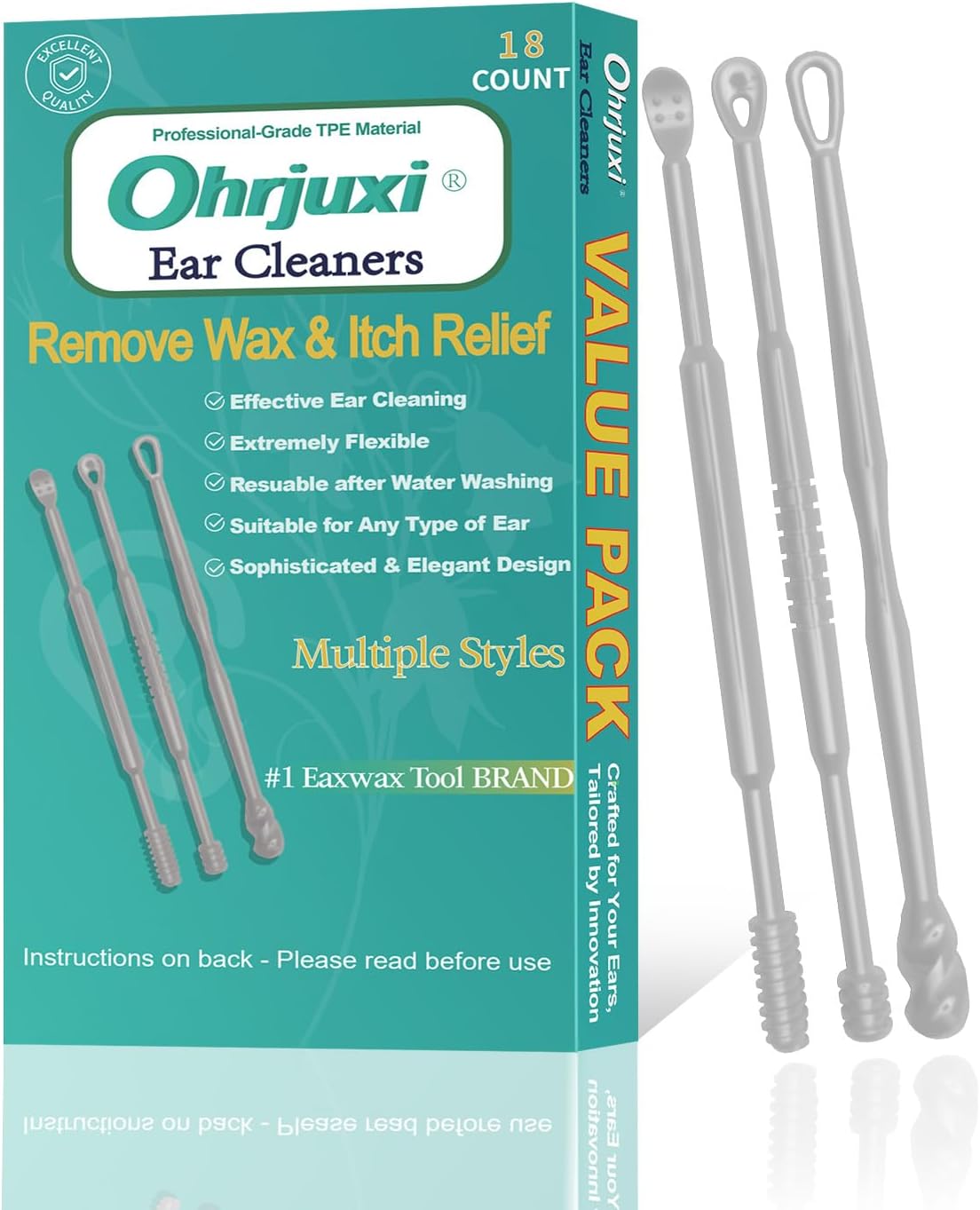 Ear Wax Removal Tool - 18 PCS Reusable Ear Cleaners, Professional-Grade TPE, Effective & Gentle Ear Cleaning Kit, Clogged & Itch Ear Relief - Suitable for All Types of Ears(3 Styles)