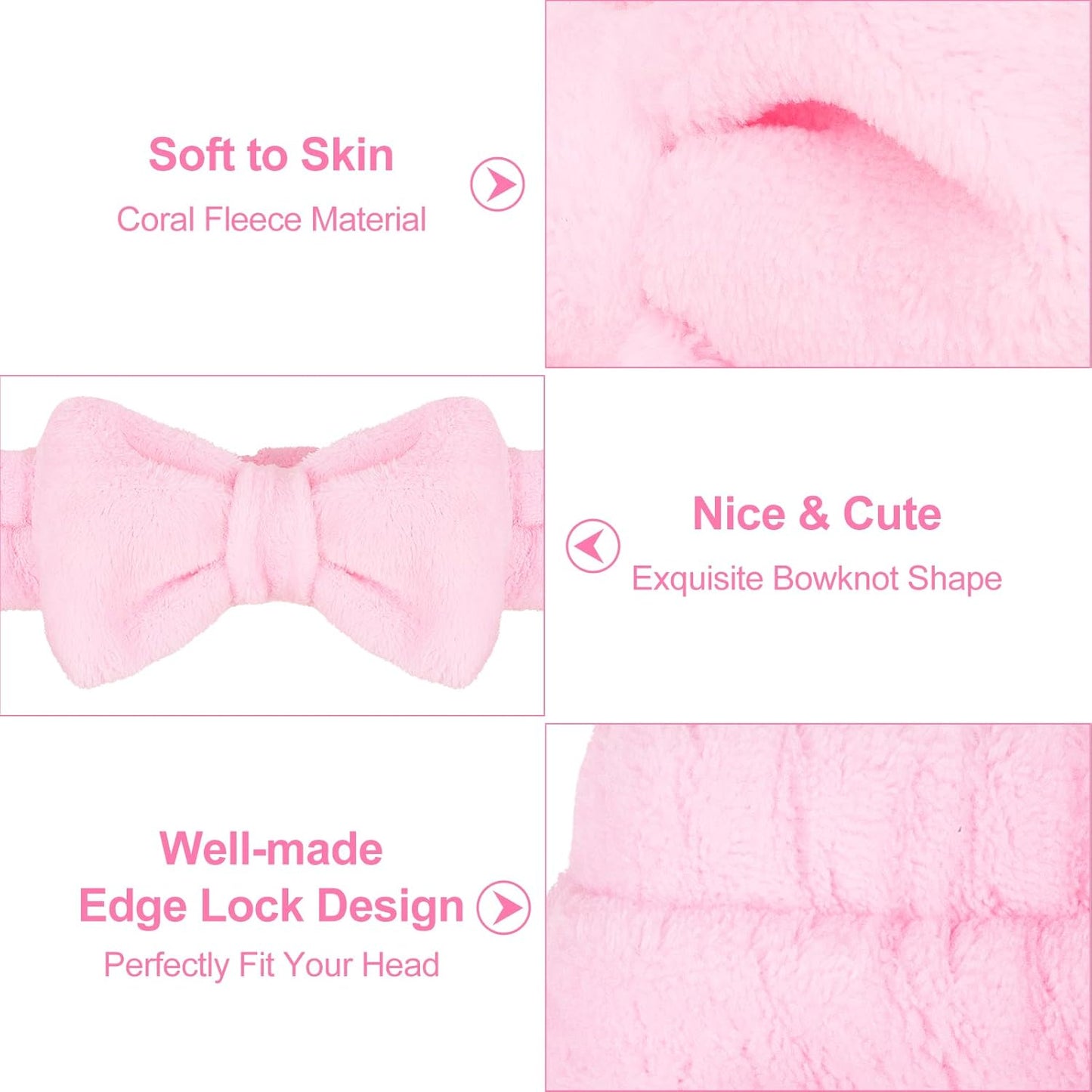 Ondder 8 Pcs Spa Terry Cloth Headbands for Skincare, Makeup, Face Wash - Cute Hair Bands with Bow for Women