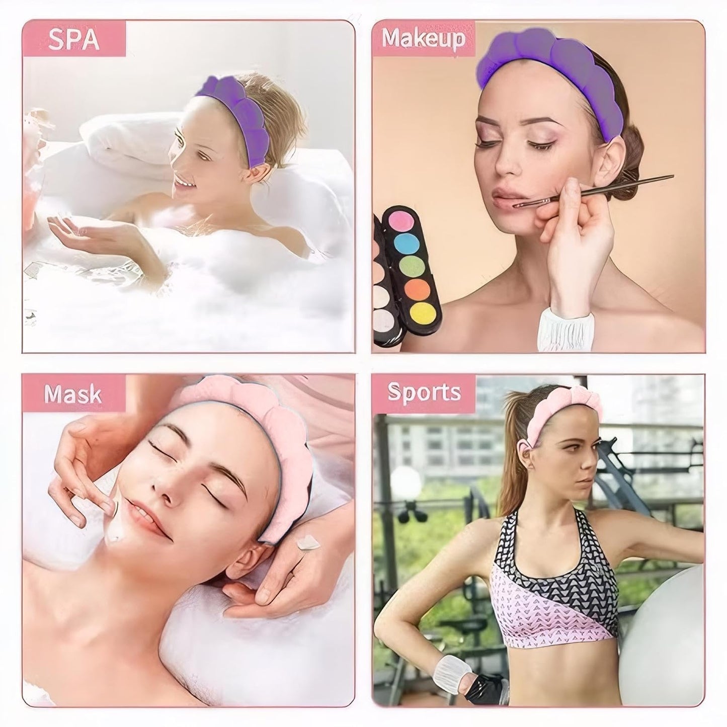 Esther Spa Headband and Wristbands Set with Hair Clip and Scrunchies,Skincare Headbands for Washing Face and Makeup,Trendy Stuff Hair Accessories for Women in Gift Box (Pink)