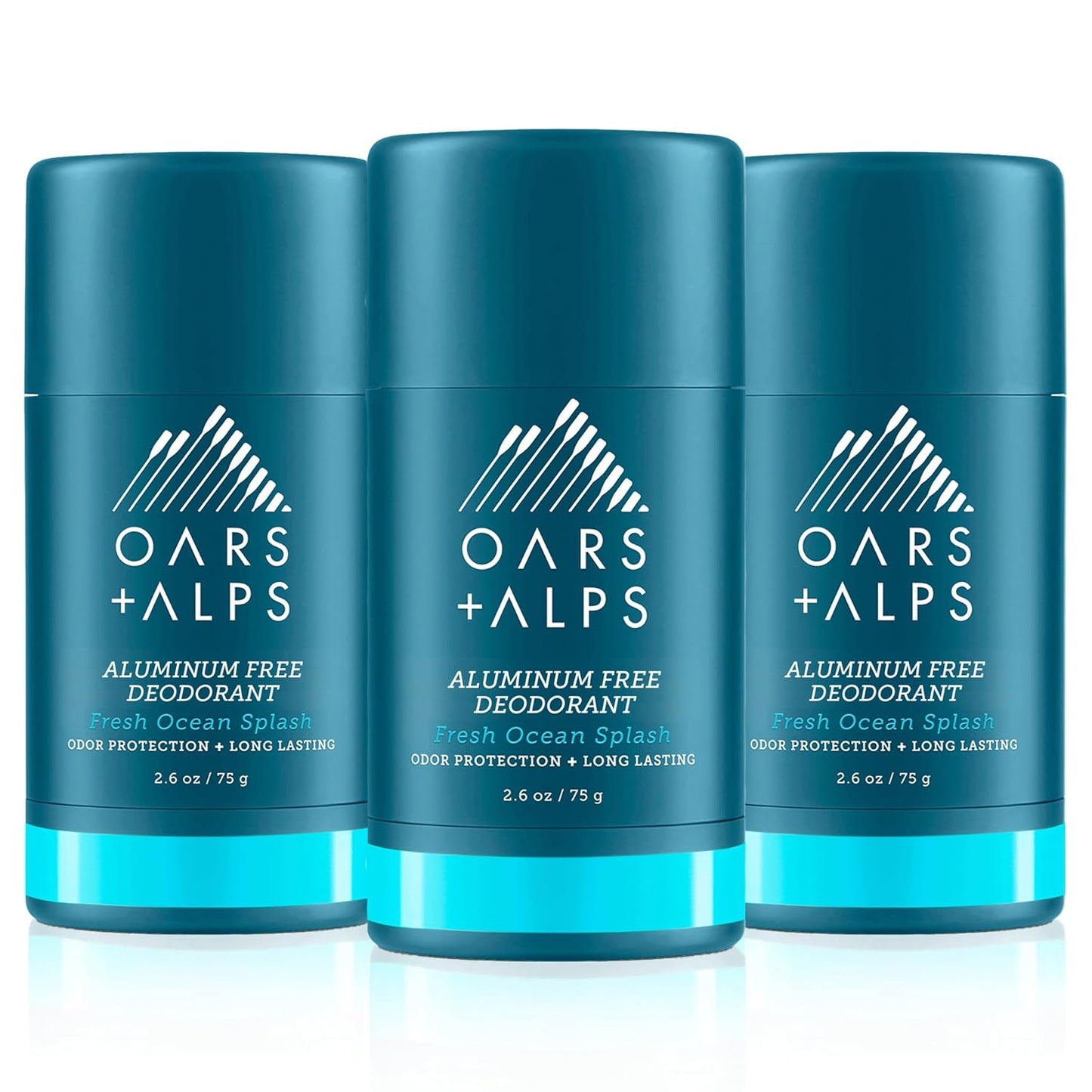 Oars + Alps Deodorant for Men & Women, Aluminum Free Deodorant for Men, Dermatologist Tested, Clean Ingredients, Non Toxic, Vegan, Long Lasting, Odor Protection, Fresh Ocean Splash, 3pk, 2.6oz