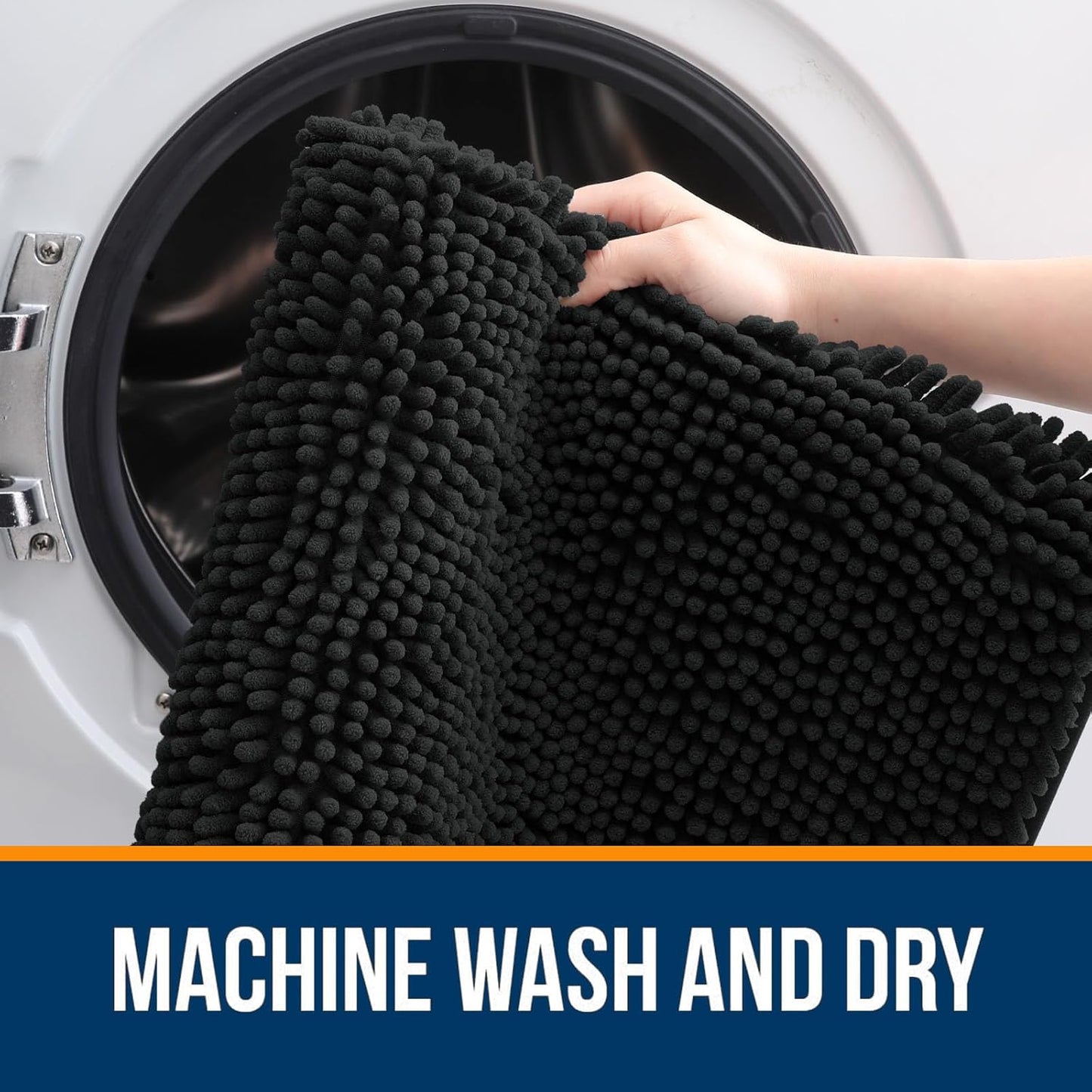 OLANLY Bathroom Rugs 70x24, Extra Soft Absorbent Chenille Bath Rugs, Rubber Backing Quick Dry, Machine Washable Bath Mats for Bathroom Floor, Tub and Shower, Home Decor Accessories, Black