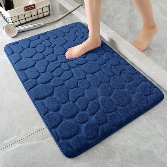 YIHOUSE Memory Foam Bath Mat Cobblestone Bathroom Rugs Super Water Absorbent Bath Mats for Bathroom Machine Washable Bath Rugs(17x24,Dark Blue)