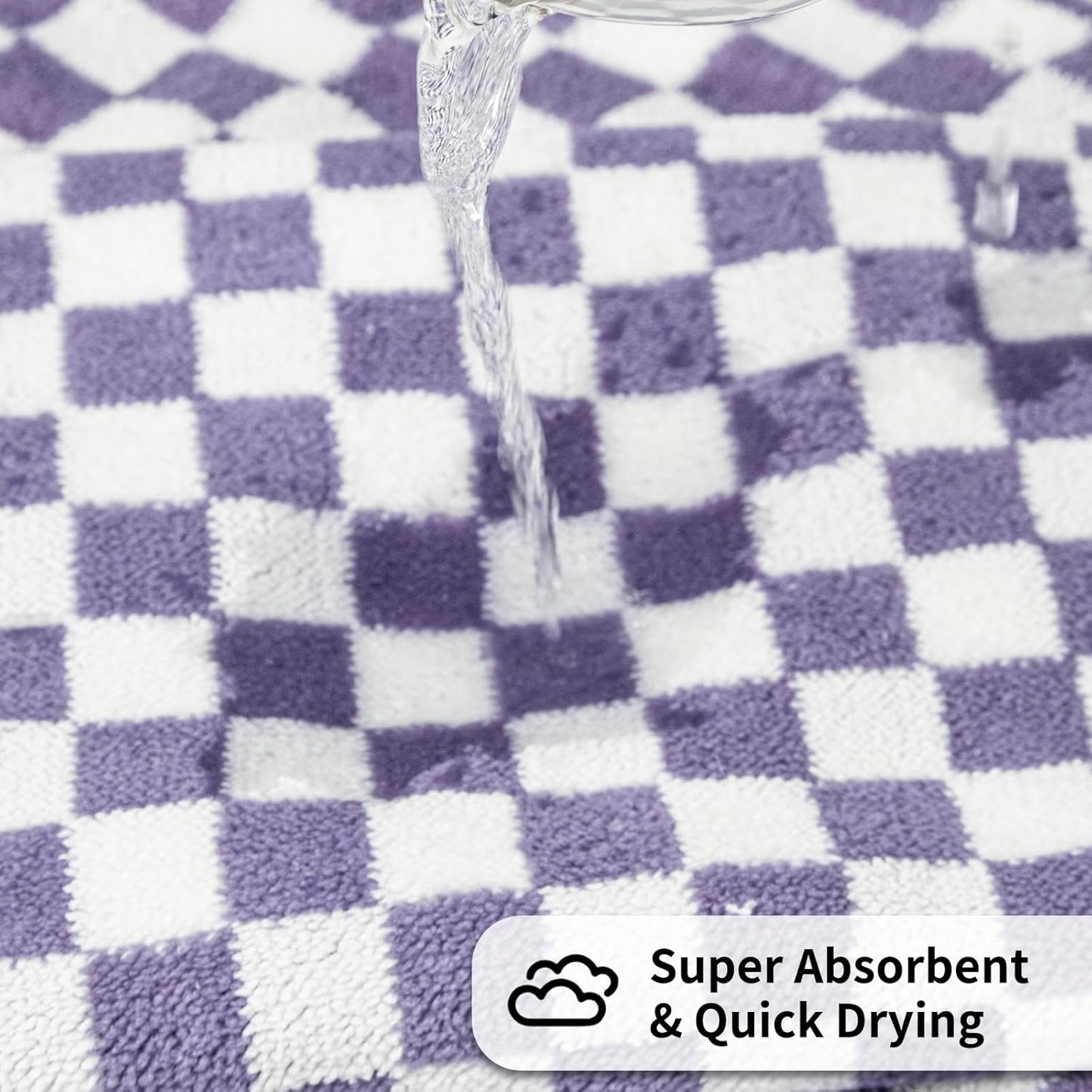 Checkered Bath Towels Set of 6 Large, Microfiber Shower Towels * 2 (55.12"*27.56"), Hand Towels * 4 (29.52"*13.77"),Towels for Bathroom、Pool、Hotel, Spa, Soft Absorbent Quick-Dry（Purple）