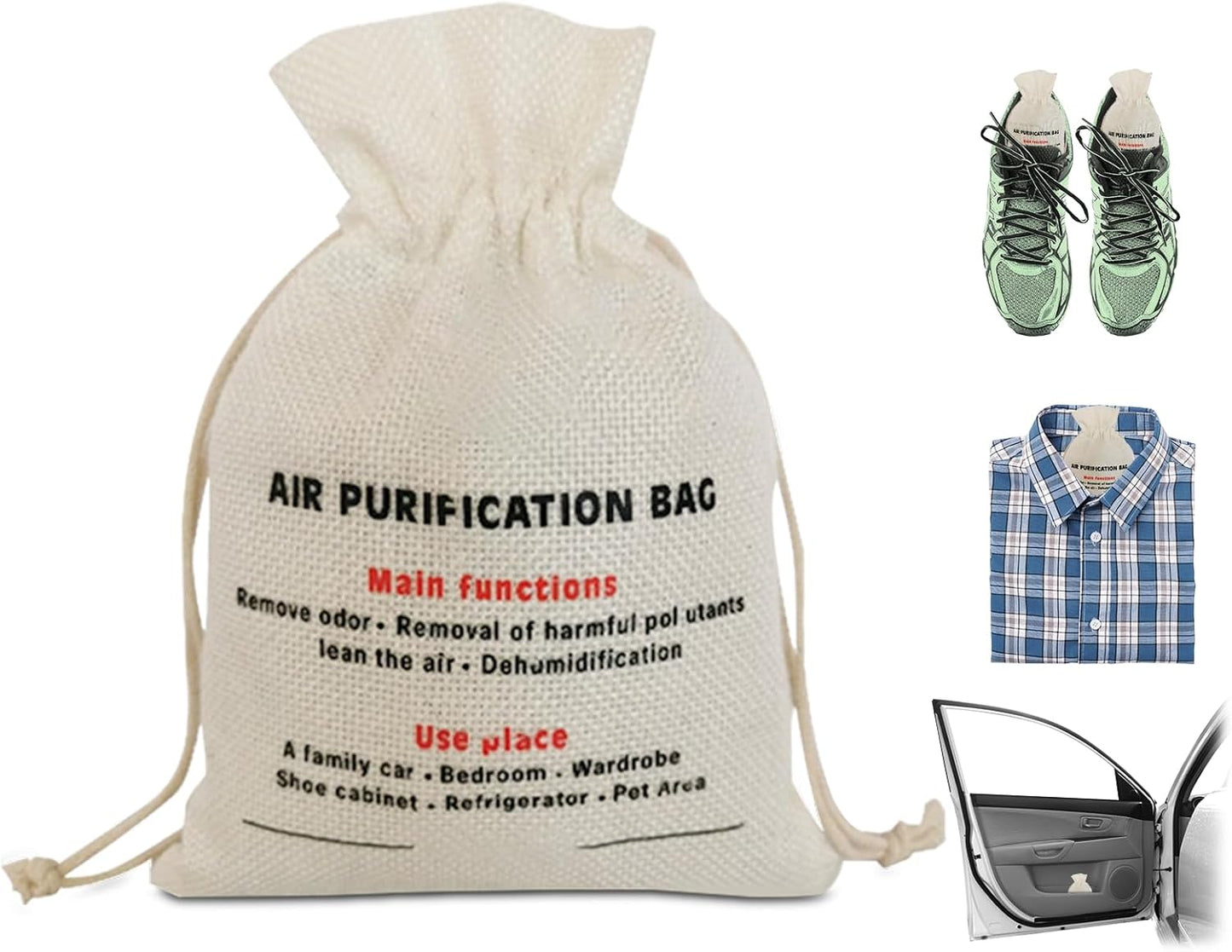 4 Pack charcoal odor absorber,Bamboo Charcoals Air Purifying Bag Charcoals Deodorizer Eliminator for Strong Odors in Car, Closet, Shoe, Basement (200G*4 Pack Beige, Unscented)