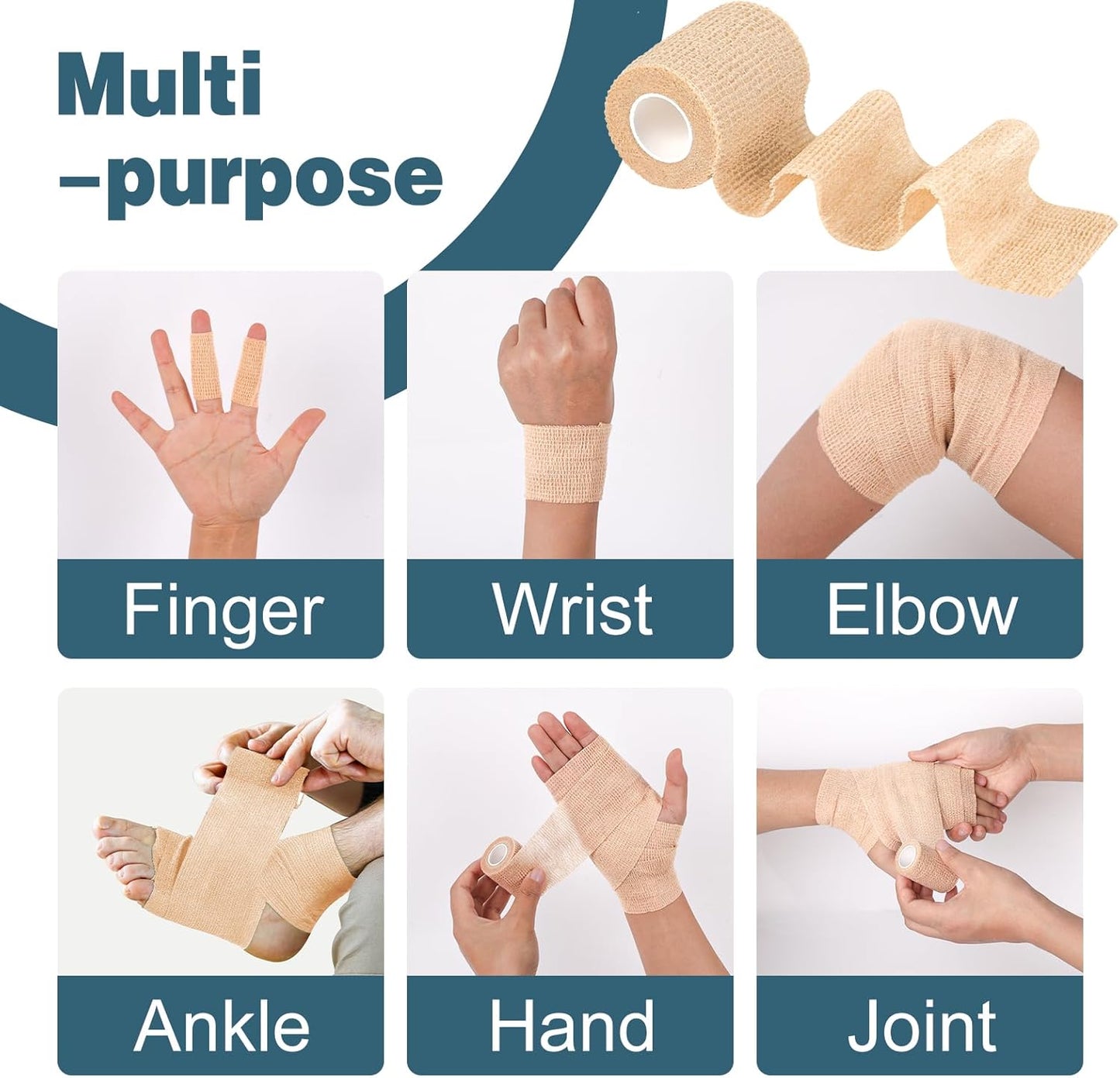 AZEN 16 Pack Self Adhesive Bandage Wrap, 2" X 5 Yards Elastic Cohesive Bandage Wrap, Skin Color Athletic Tape, Vet Wrap, Ankle Tape, Tattoo Grip Tape Wrap