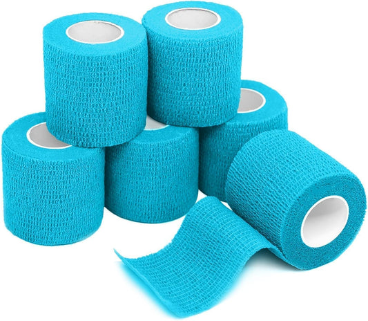 FriCARE Self Adhesive Bandage Wrap, Medical Tape in First Aid Kit, Cohesive Bandages for Wounds Sport Vet, 2 Inches X 5 Yards 6 Rolls, Cobalt Blue