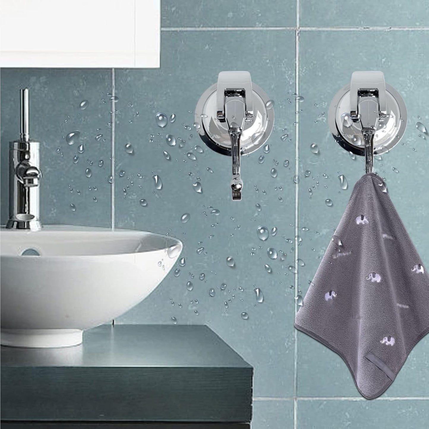 Heavy Duty Suction Cup Hooks for Shower, Bathroom Robe - Vacuum Glass Hooks, Reusable, No Hole Punched, for Garland Decoration (Silver, 6 Pack)