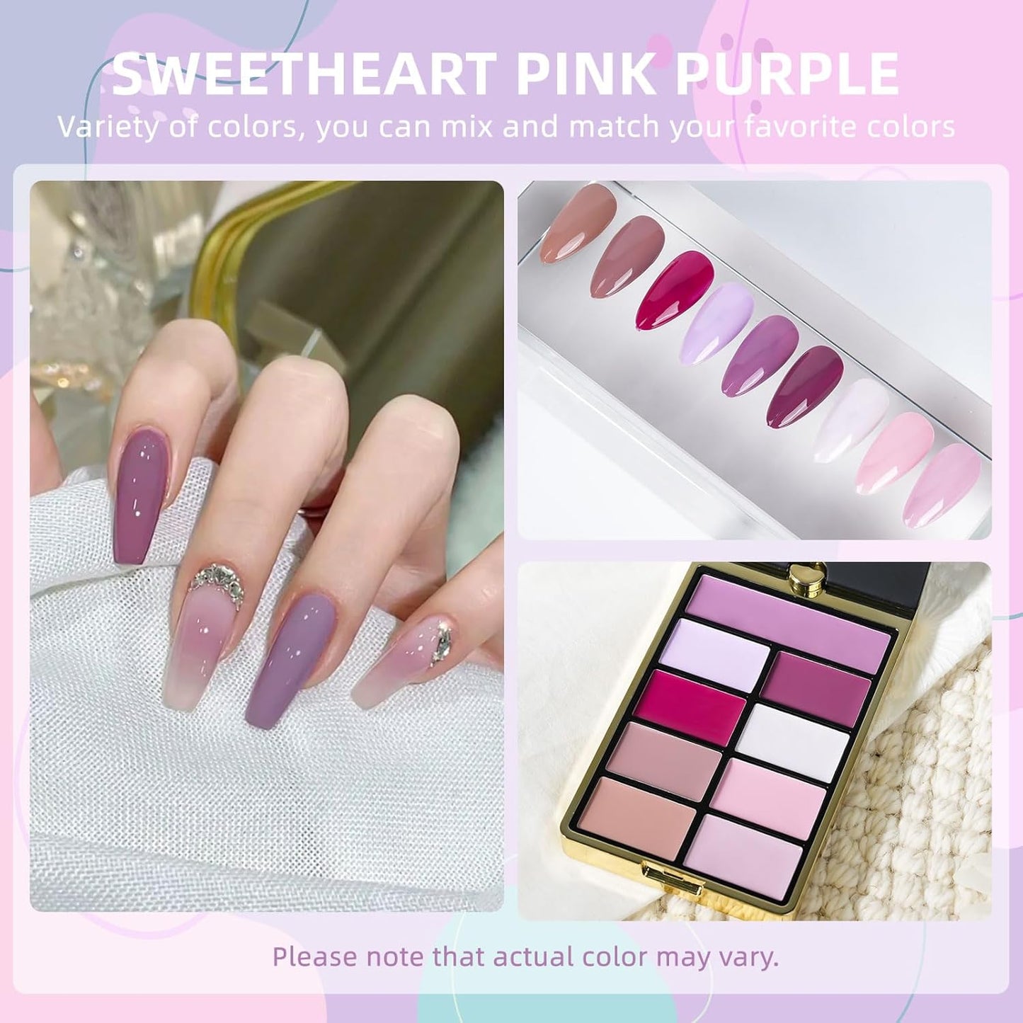 Solid Gel Nail Polish Set, 9 Colors Pink Purple Solid Cream Gel Polish Palette with Brush, Solid Ombre Nail Polish for Women DIY Manicure Art