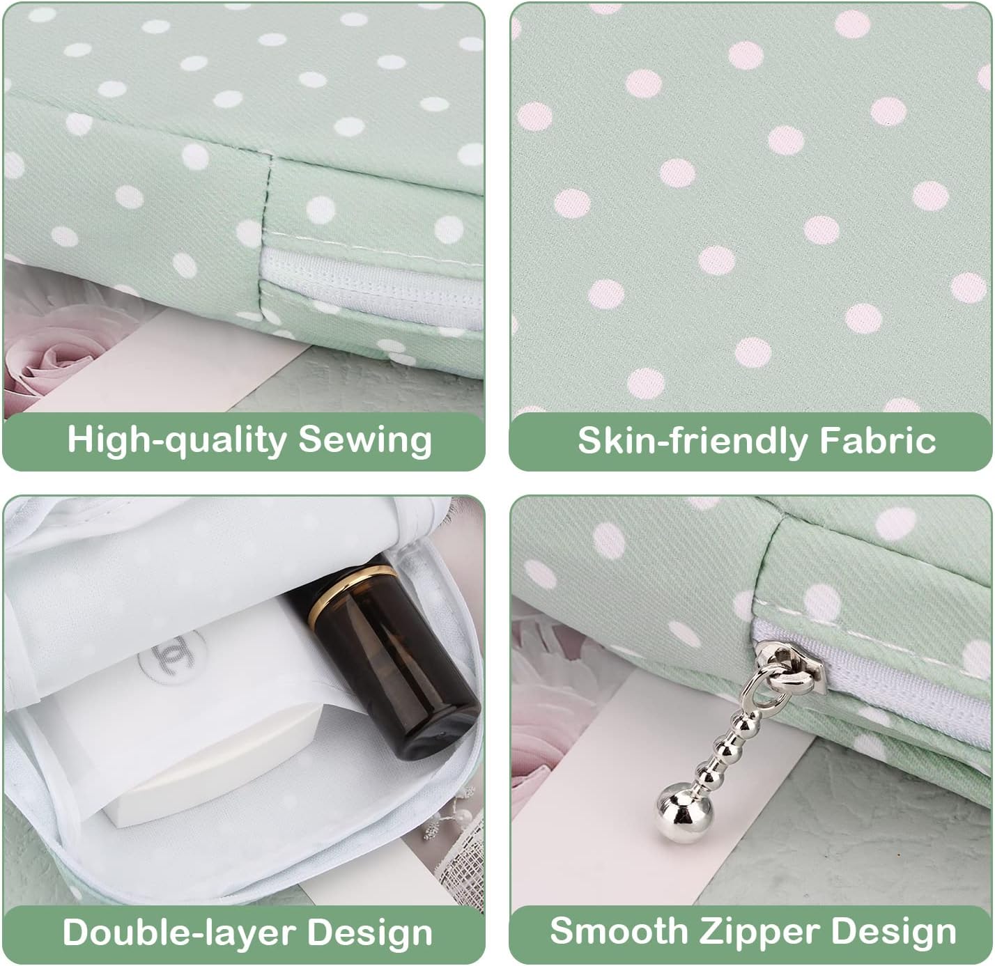 Desing Wish Sanitary Pad Storage Bag Portable Period Bag for Teen Pads/Sanitary Napkins/Small Tampons, Sanitary Napkin Storage Bag First Period Gifts for Teen Girls (Green Dot)