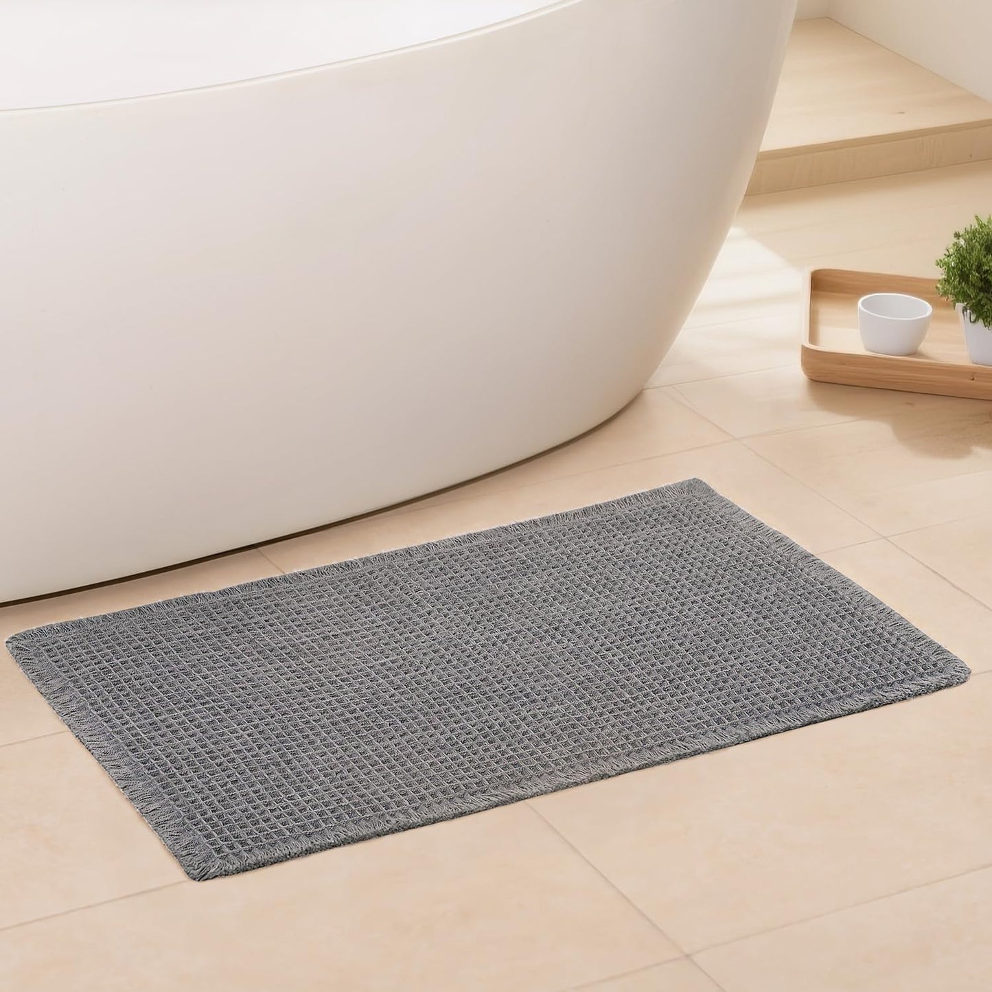 Waffle Bath Mat - Boho Bathroom Rugs Non Slip Washable, Super Absorbent & Quick Dry, Soft Bath Mat Farmhouse Bathroom Decor, 24'' x 36'', Dark Grey