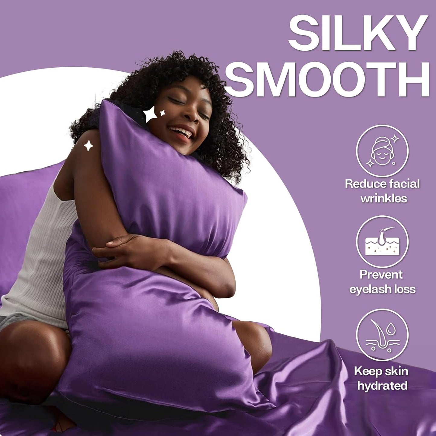 MR&HM Satin Pillowcase for Hair and Skin, Silk Satin Pillowcase 2 Pack, King Size Pillow Cases Set of 2, Silky Pillow Cover with Envelope Closure (20x40, Lavender)