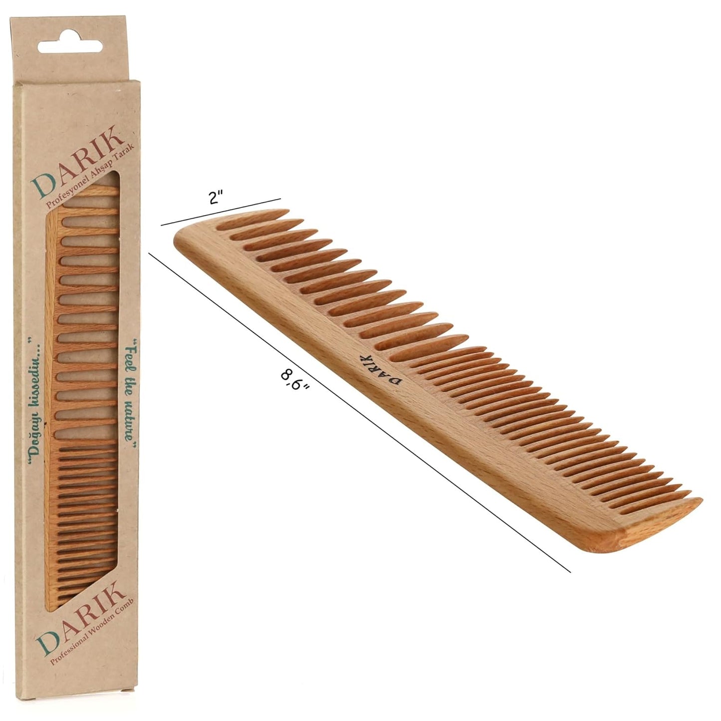 Wide Tooth Wooden Comb Handmade - Natural Vintage Style Wide Tooth Comb for Curls Gentle Styling - Anti-Static Wood Hair Combs For Women Detangling (Sparse and Dense Tooth)