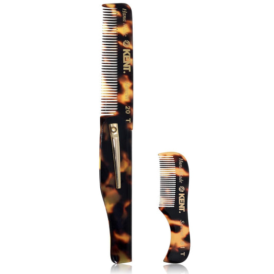 Kent 20T Handmade Fine Tooth Folding Comb with Hand Made Pocket Comb for Beard and Mustache - Fine Tooth Combs - Beard Straightener for Men and Beard Grooming Kit