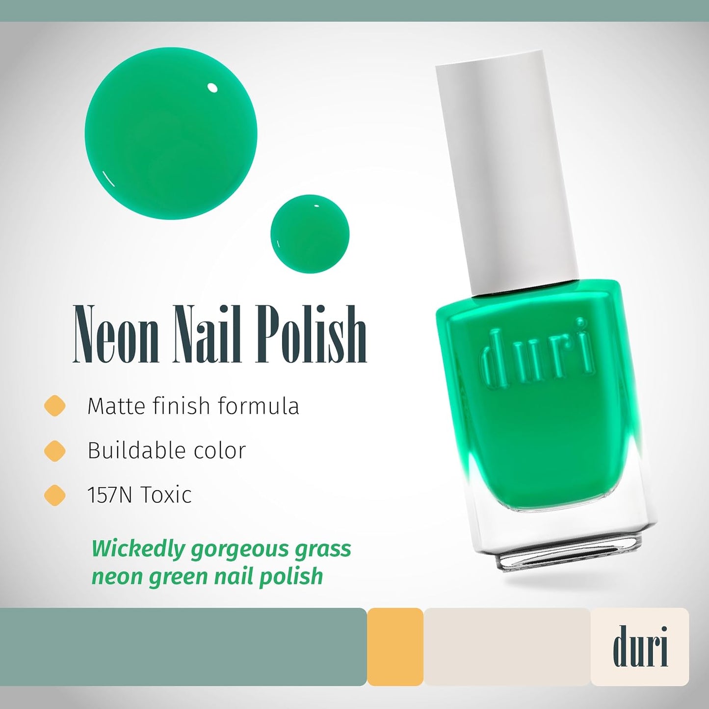 duri 157N Electric Glow - Neon Green Nail Polish, Matte Finish, Quick Drying, 0.45 Fl Oz
