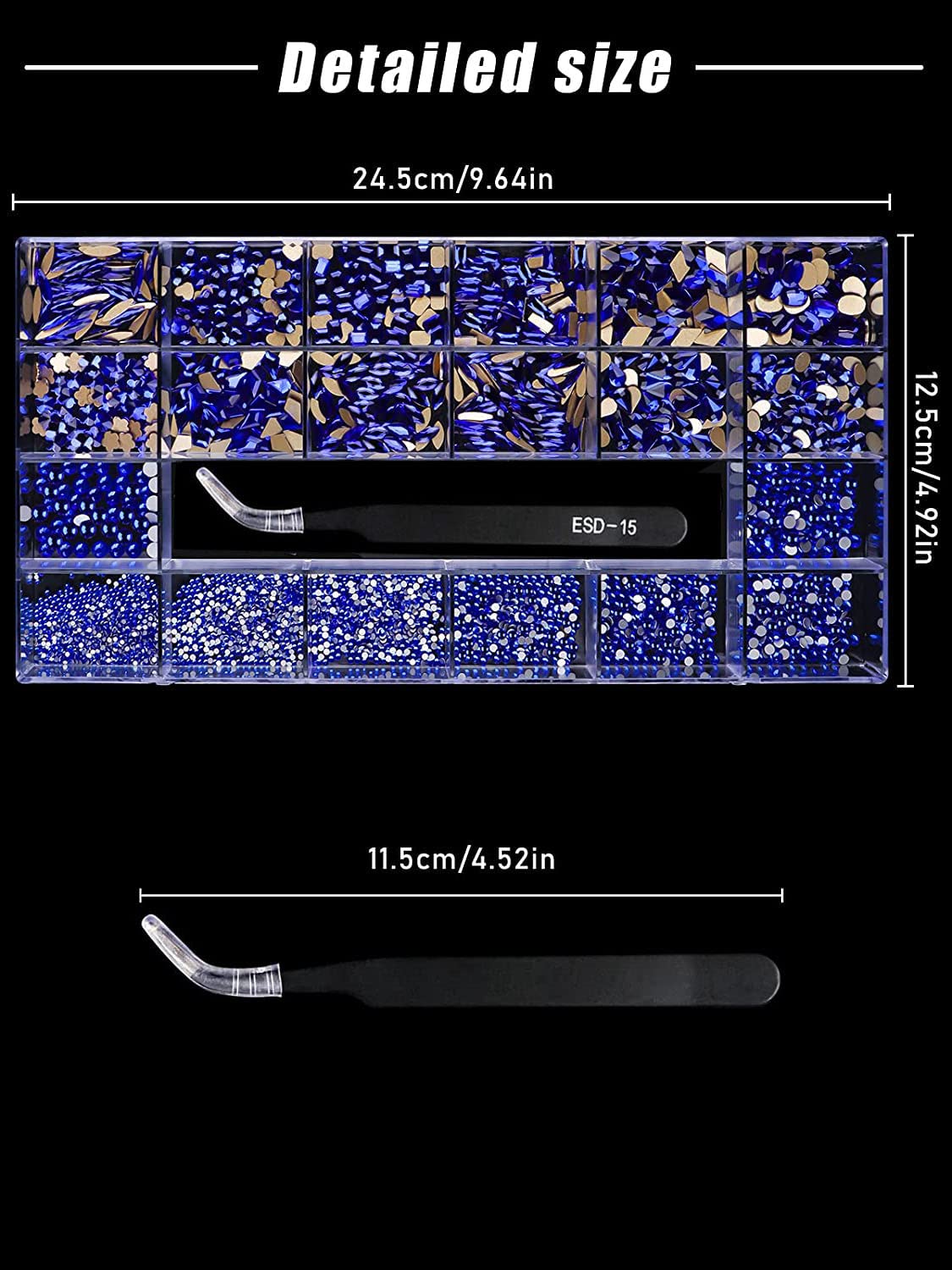 3100Pcs Nail Gems Rhinestones EBANKU Blue Nail Art Crystal Rhinestones Kit for Nails Mixed Shape Nail Jewels Beads with Rhinestone Picker Dotting Pen Tweezers