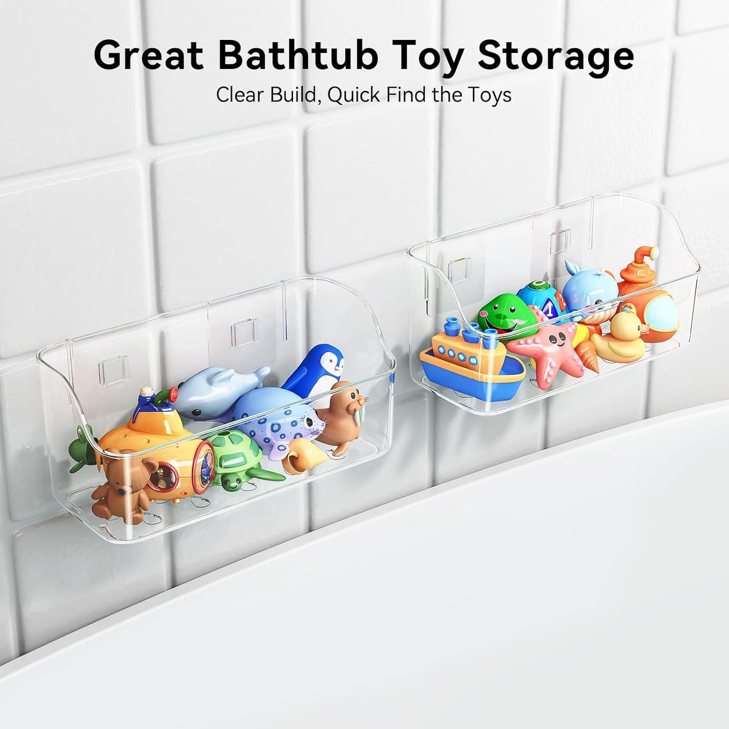 Bath Toy Storage Holder for Bathtub, 2 Pack Clear Bath Toy Organizer, Large Capacity Bathtub Toy Storage for Tub Bathroom