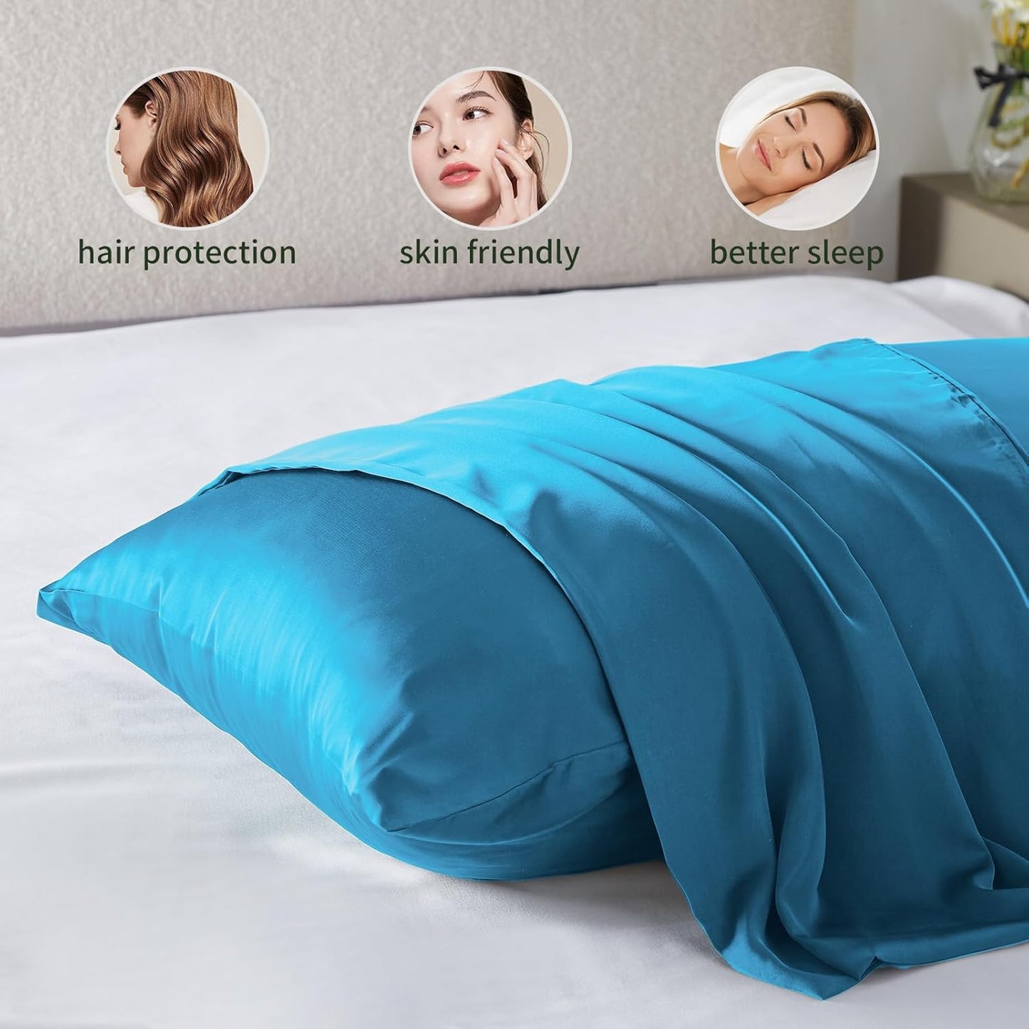 Silk Pillowcase for Hair and Skin Mulberry Silk Pillowcase Soft Breathable Smooth Both Sided Natural Silk Pillowcase with Zipper Beauty Sleep Silk Pillow Case 1 Pack for Gift (King, Pacific Blue)