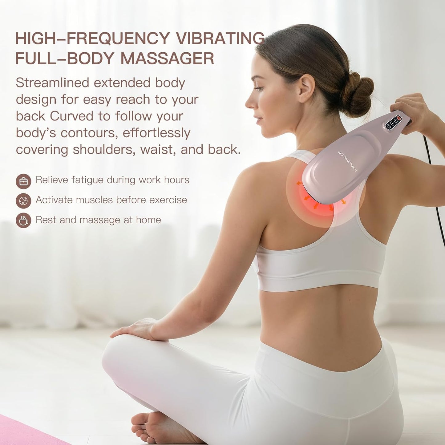 MEGAWISE Handheld Back Massager | Deep Tissue Percussion Massage for Back, Neck, Shoulders, Waist and Legs (Rose Gold)