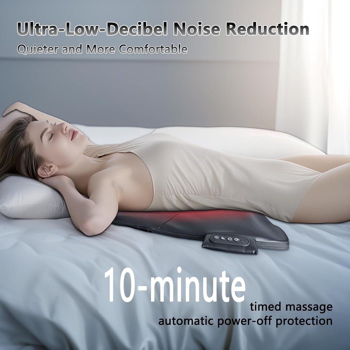 Back Massager for Pain Relief Deep Tissue, Ultrathin Rolling Up and Down Full Back Massage with Heat, 4D Shiatsu Kneading, Shoulder Massager, Extended Widened Design for Home, Office, Car Use, Beige