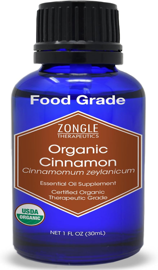 Organic, Cinnamon Essential Oil, Food Grade, for Candy, Cooking, Baking – 100% Pure, Edible, Cinnamon, Leaf, Oil, by Zongle Therapeutics, 1 OZ