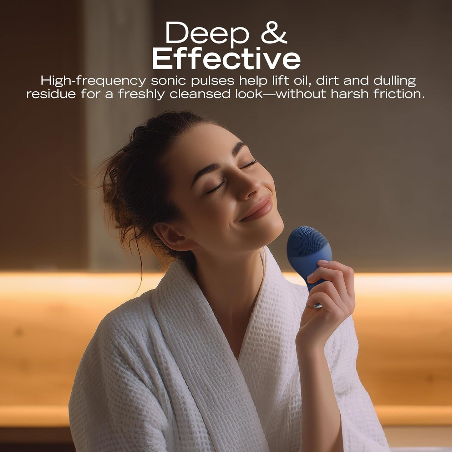 Nautica PC120 Facial Cleansing Brush Made with Ultra-Hygienic Soft Silicone, Waterproof, Rechargeable Vibrating Face Exfoliator Scrub Brush with Sonic Technology for Men & Women - Navy