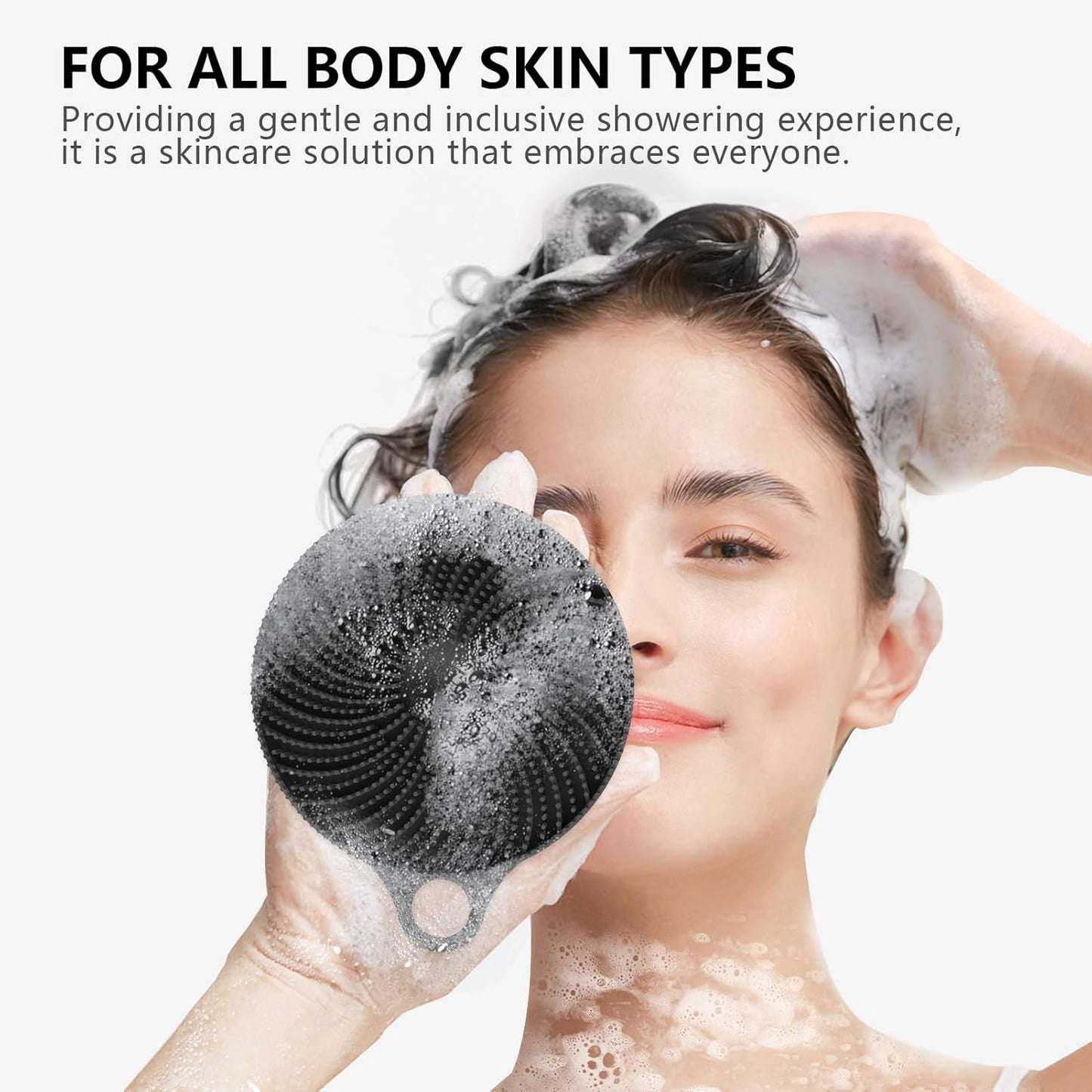 2 in 1 Silicone Brush, BEAUTAIL Body Shower Scrubber and Scalp Hair Massager Shampoo Brush, Deeply Cleanse Skin, Dandruff Removal and Hair Growth, Gentle for Women Men Sensitive Skin, 1 Pack (Black)