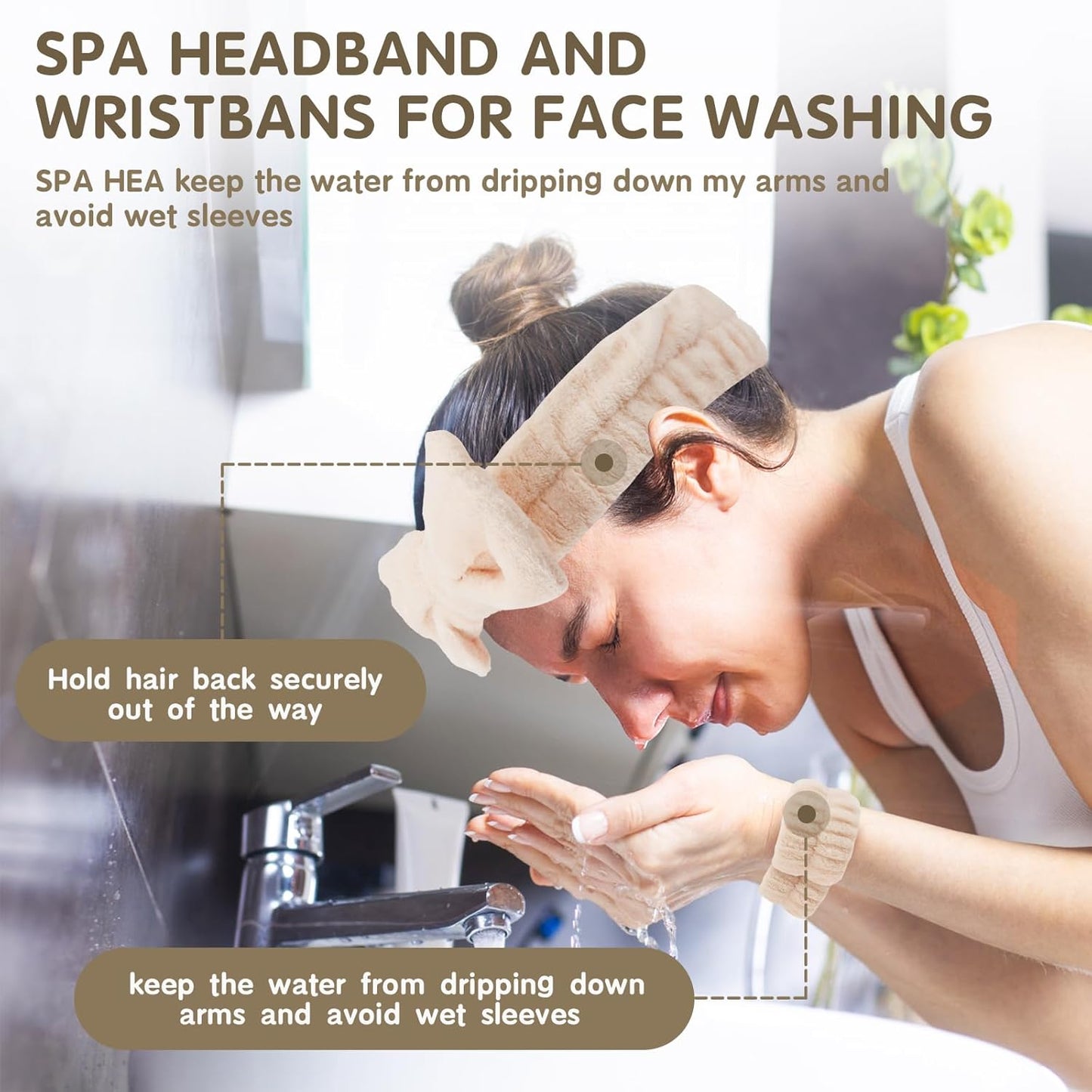 WSYUB Spa Headband and Wristband Set, Face Wash Headband Wrist Bands for Washing Face, 6pcs