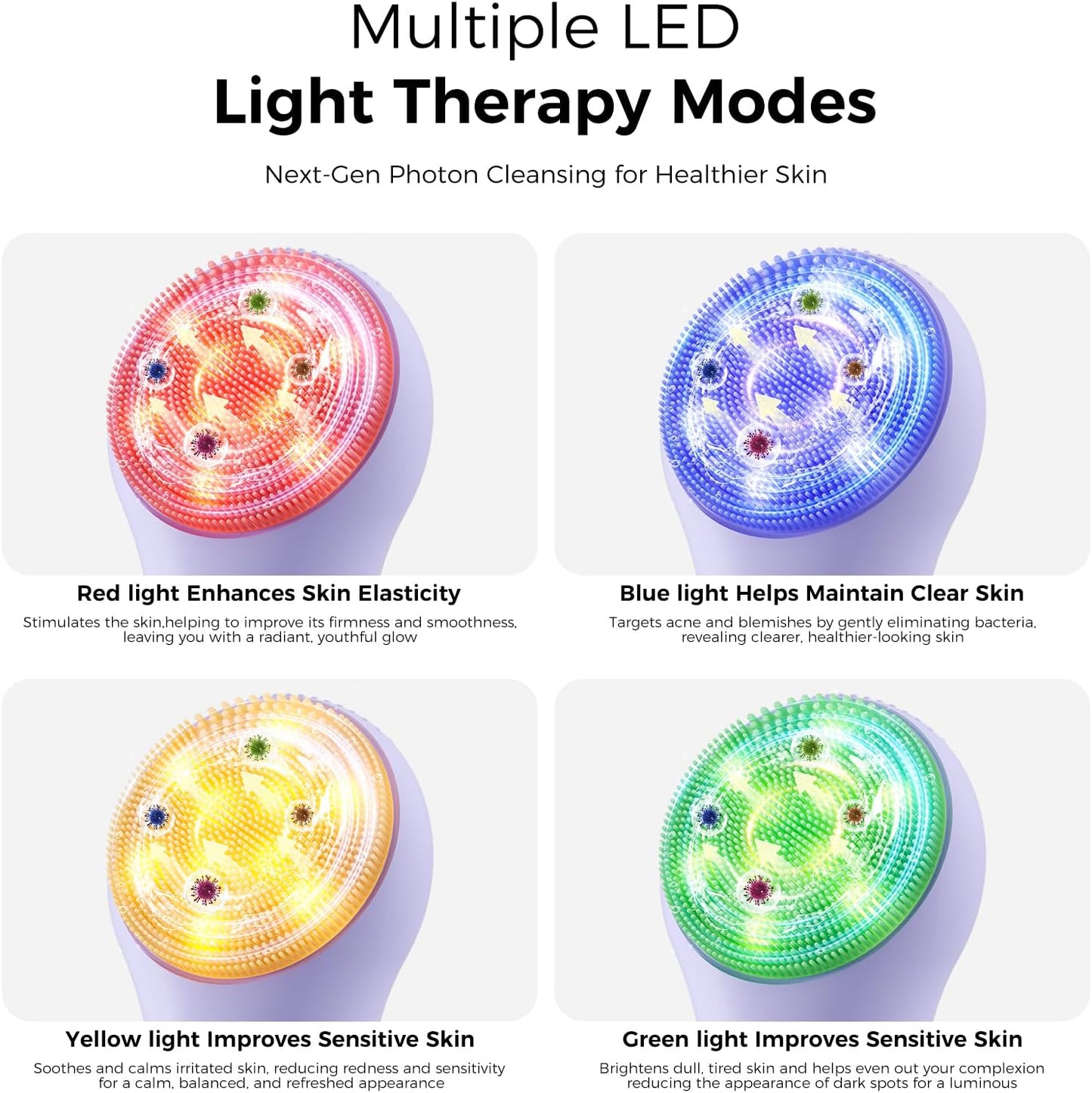 Facial Cleansing Brush Face Scrubber - Rechargeable Electric Face Cleansing Brush with 4 LED Gentle Light Liquid Silicone Modes Exfoliator,IPX7 Waterproof Ideal Gift for Men and Women-Purple