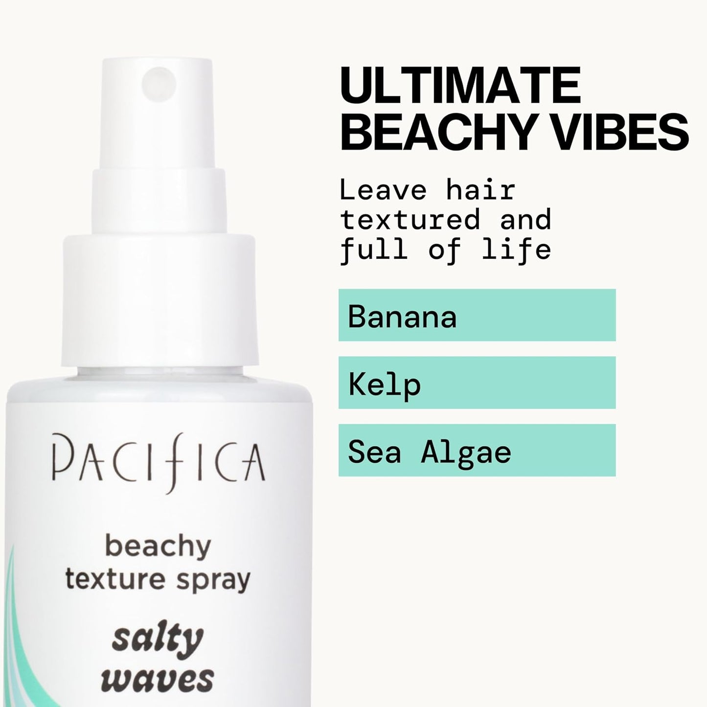 Pacifica Salty Waves Sea Salt Texturizing Spray, Coconut Scent 4oz – Beachy Waves Hair Spray for Tousled Texture & Volume, Surf Salt Spray with Coconut & Sea Algae, Lightweight, Vegan