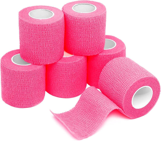 FriCARE Self Adhesive Bandage Wrap, Medical Tape in First Aid Kit, Cohesive Bandages for Wounds Sport Vet, 2 Inches X 5 Yards 6 Rolls, Pink