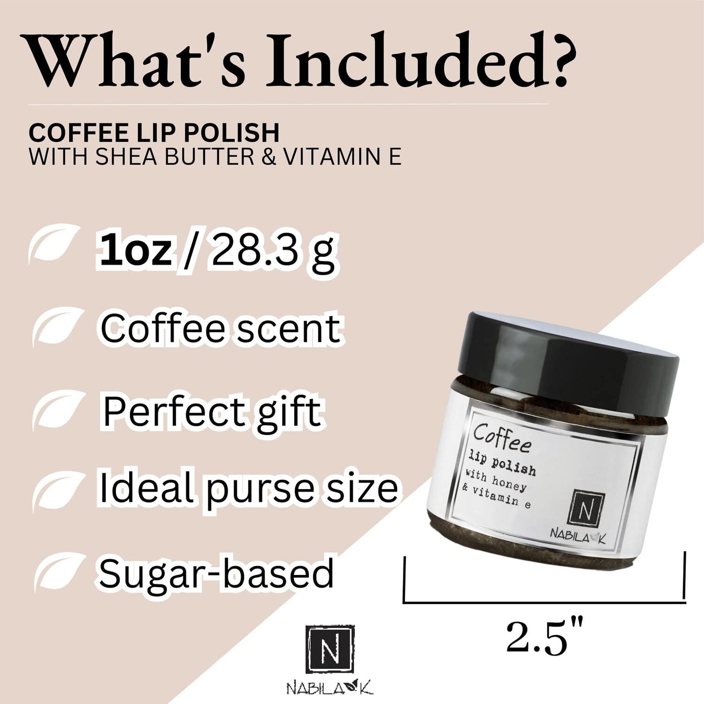 Coffee Lip Polish, 1 oz by Nabila K - Hydrating Lip Exfoliator & Moisturizer with Honey and Vitamin E for Dry and Chapped Lips - Cruelty-Free, Real Sugar, Made in USA