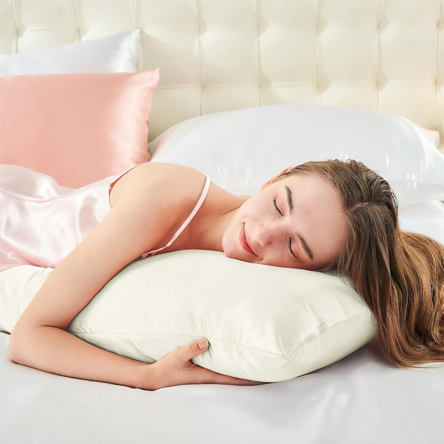 BEDELITE Satin Body Pillow Cover, Super Soft and Cooling Body Pillow Pillowcase for Hair and Skin, Breathable Silky Full Long Pillowcase Cover(20"x54", Ivory)