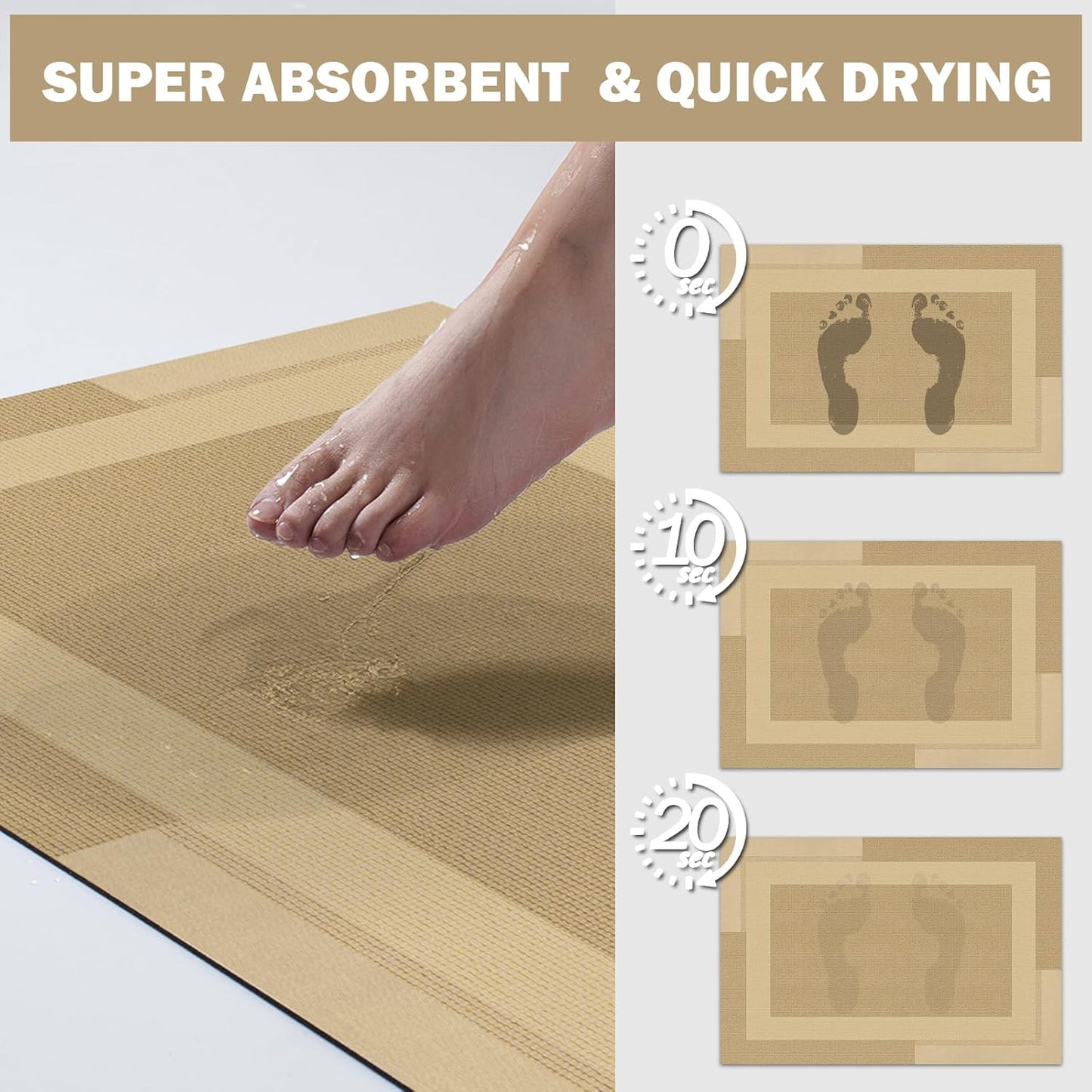 Non Slip Long Bath Mat Bathroom Runner, Rubber Backing Ultra Thin Bathroom Rugs Fit Under Door Quick Dry Super Absorbent Washable Bath Rug Shower Mat for Bathtub Sink Floor, Brown 24"x48"