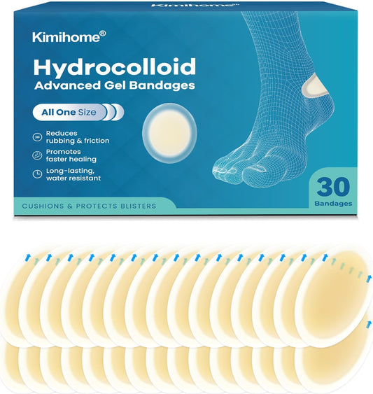 Hydrocolloid Blister Bandages for Feet - 30ct Gel Blister Bandages - Blister Cushions for Heel, Toe - Blister Prevention for Travel - Water Resistant Bandages Pads (Heel Pack)