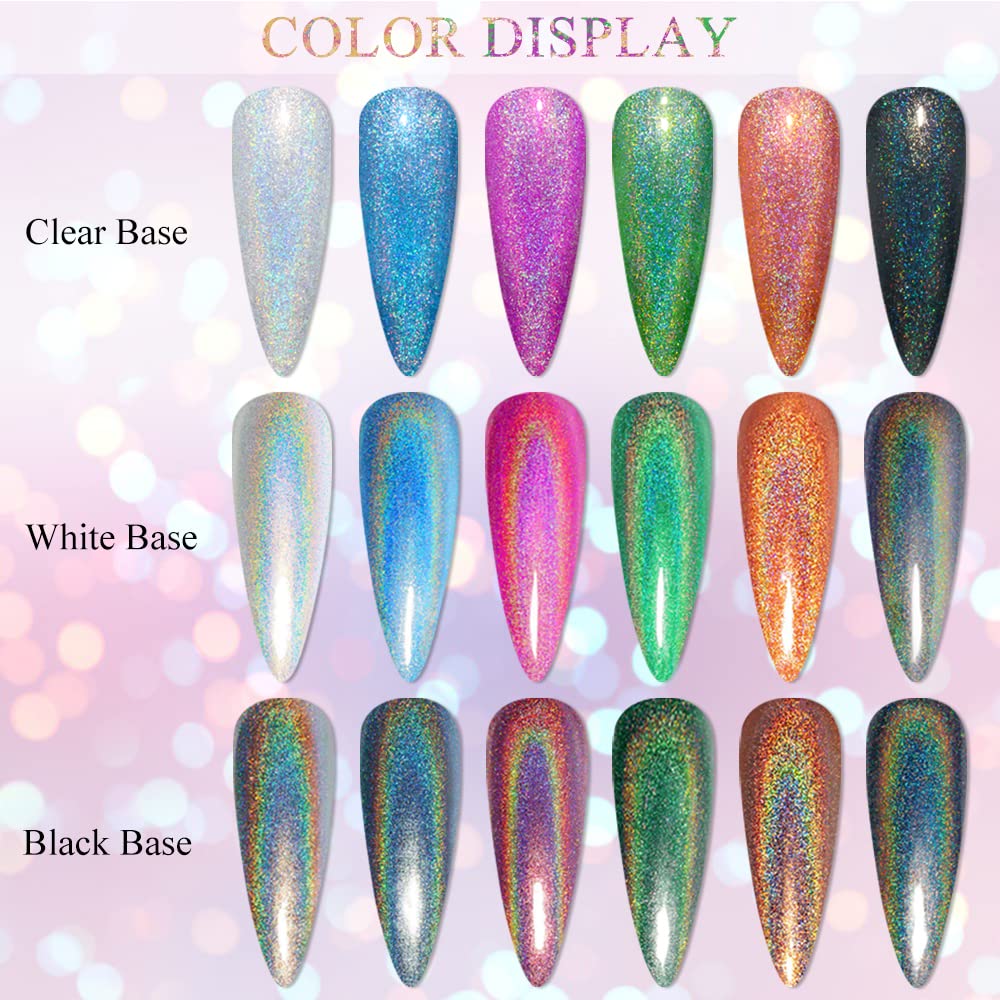 MIZHSE 6 Glitter and 6 Holographic Gel Nail Polish, Sparkle Shiny Glossy Rainbow Iridescent High Pigment Gel Polish Nail Lacquer Soak Off Manicure Art Gift for Ladies