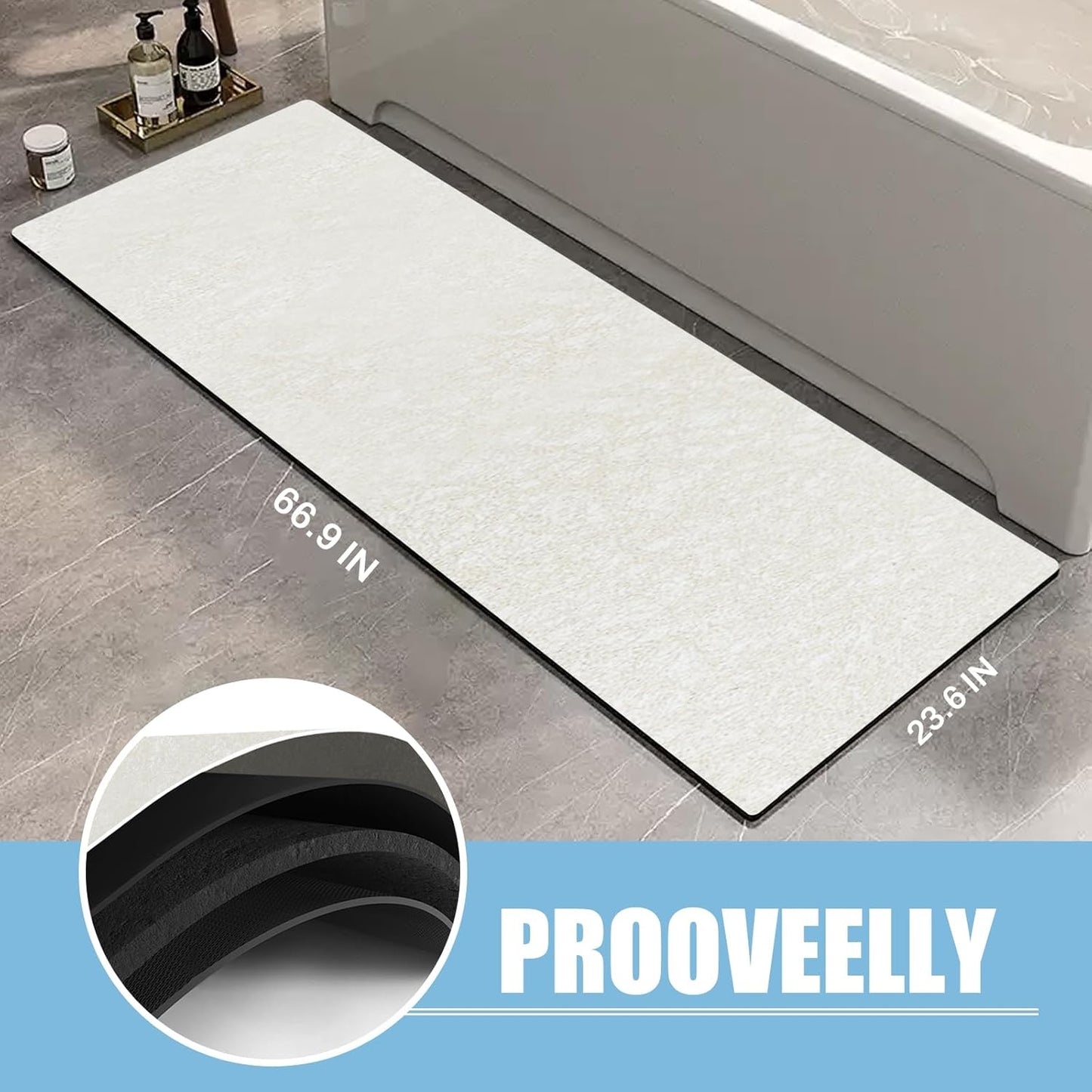 Diatomaceous Earth Bath mat Bathroom Rugs Super Absorbent Quick Dry Non Slip Bath Mat Thin Bathroom Floor Mats Fit Under Door-Shower Rug for in Front of Bathtub Shower, Beige, 23.6"x47.2"