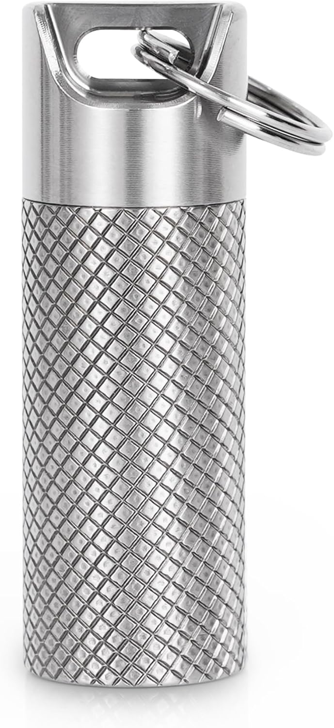 Pill case, Titanium Pill Box Keychain - 100% Waterproof Medicine Organizer, Keychain Pill Container for Emergency Pills, Outdoor Travel Camping