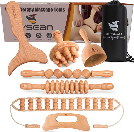 7-in-1 Wood Therapy Massage Kit, Perform Lymphatic Drainage, Relax Your Muscles, Relief Pain for Muscle, Anti-Cellulite