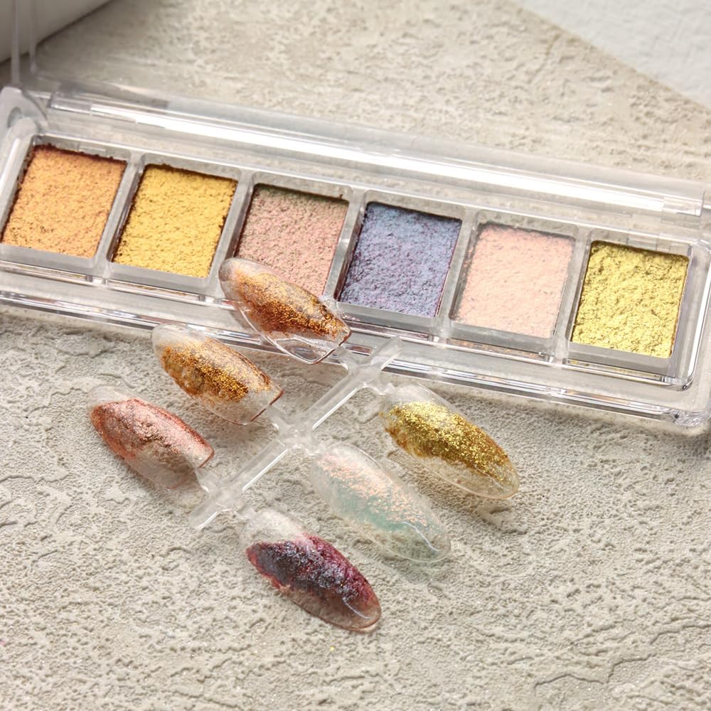 6 Colors Solid Metallic Nail Glitter Powder Set, Gold Foil Flakes for Resin, Holographic Chameleon Sparkly Gilding Flakes Kit for Gel Polish Nail Art Decorations…