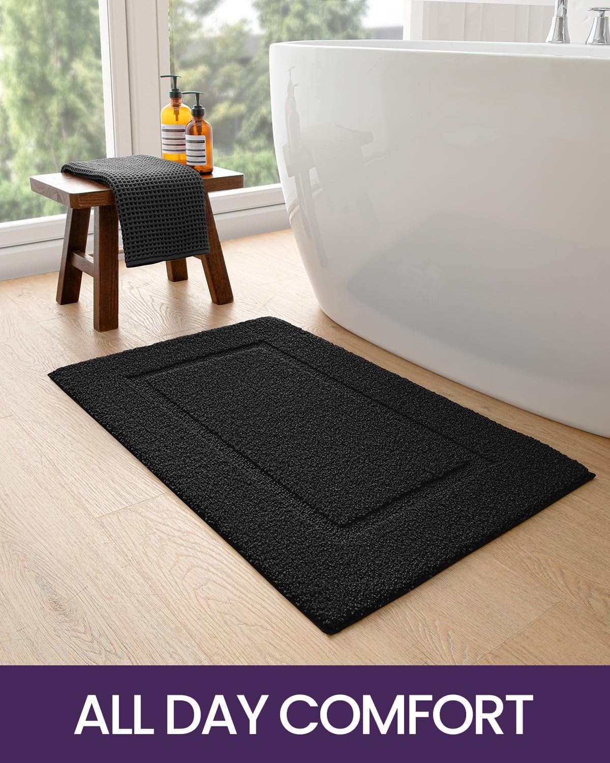 DEXI Bathroom Rugs 32x20, Washable Non Slip Bath Mat for Shower Floor, Absorbent Quick Dry Bathmat with Rubber Backing, Ultra Soft Plush Carpet for Tub, Black