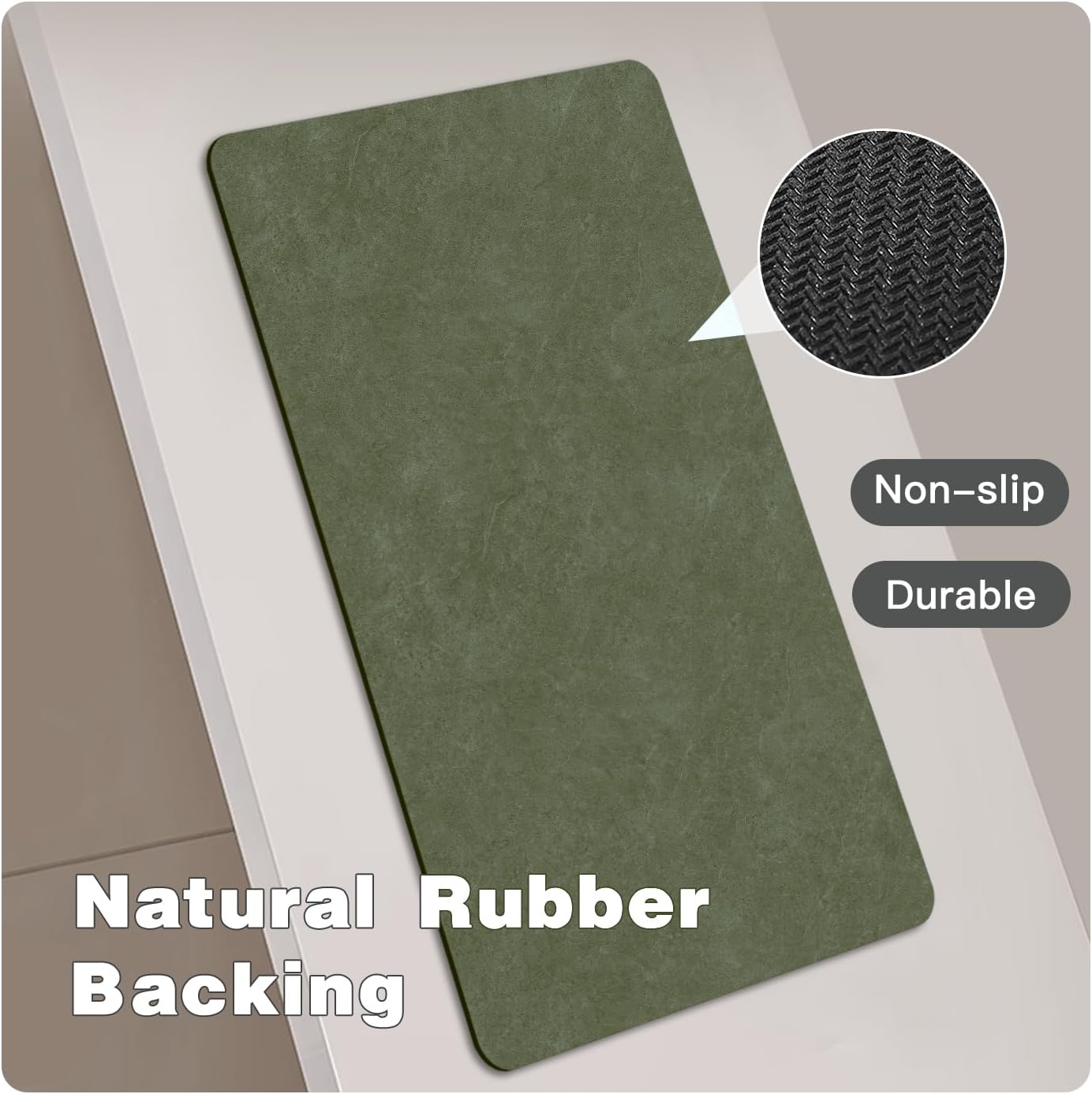 Bathroom Mat Quick Dry, Bathroom Rugs Non Slip Washable Thin Absorbent Bath Mat Fits Under Door Bathroom Floor Mat Perfect for Bath, Shower, or Sink 24"x60" Sage Green