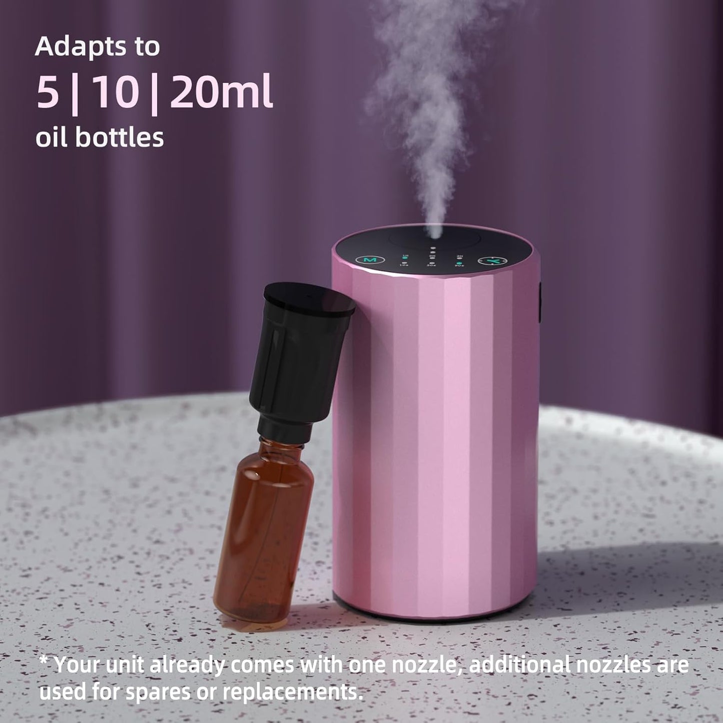 Waterless Essential Oil Diffuser Aromatherapy Scent Diffusers for Home Large Room, Bedroom, Car, Office, Desk, Battery Operated Mini Portable Air Freshener (Pink)