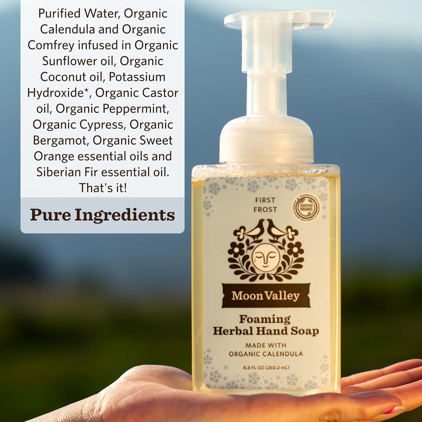 Moon Valley Herbal Foaming Hand Soap, Vegan (First Frost, Recyclable Bottle)