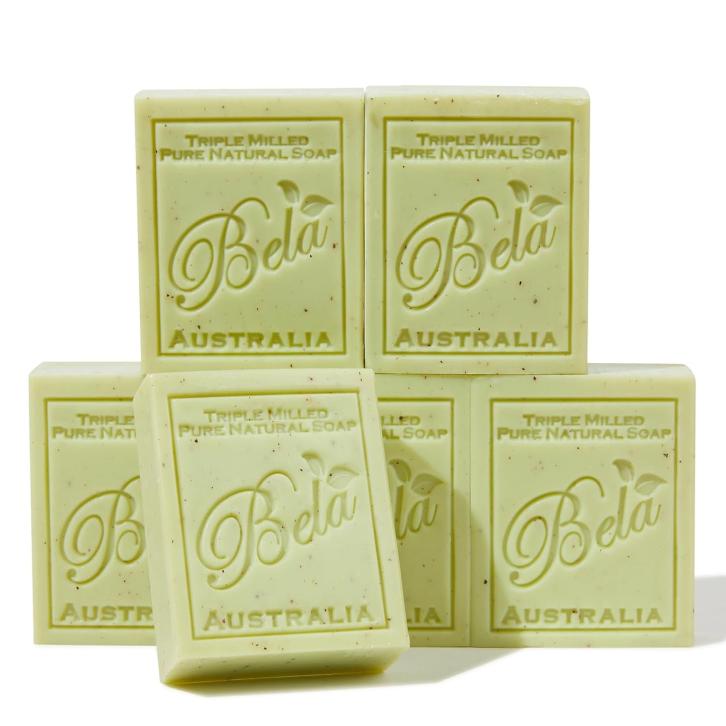 BELA Lemon Myrtle and Lemongrass Soap Bars 3.3 OZ French Triple Milled Bar Soap with Organic Shea Butter Suitable for All Skin Types Long Lasting, Made in Australia, 6 Pack