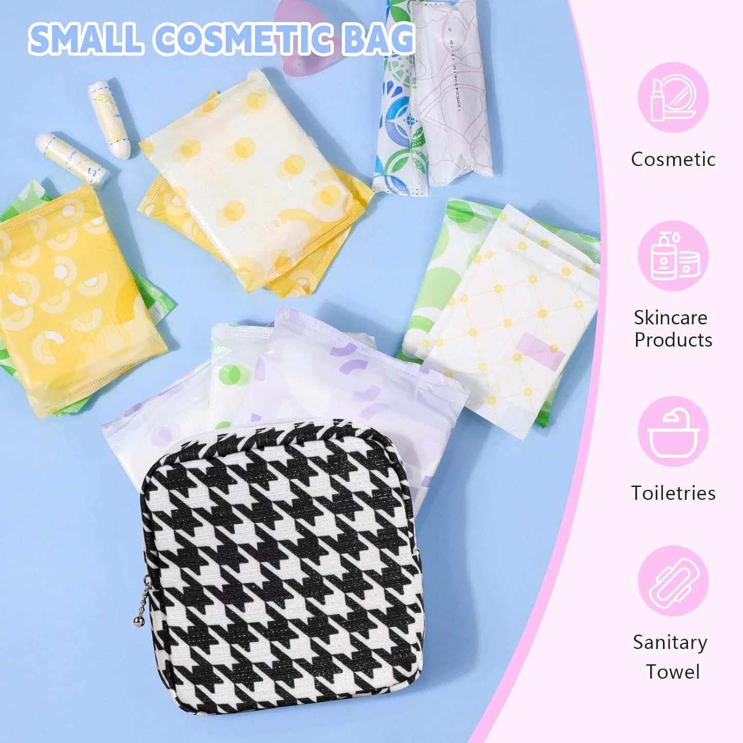 Period Bag for Teen Girls, Canvas Sanitary Napkin Storage Bag with Zipper, Portable Menstrual Pad Bag Tampon Holder for Purse